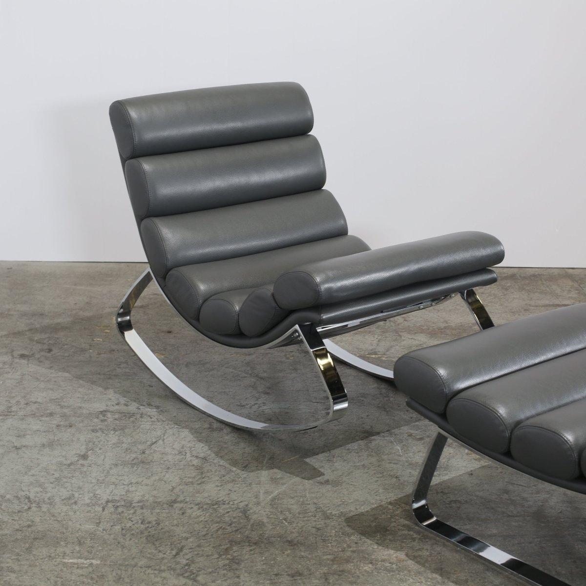 Modern Cierre Monet Leather Rocking Chair & Footstool For Sale