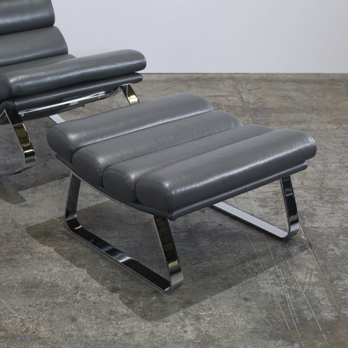 Italian Cierre Monet Leather Rocking Chair & Footstool For Sale