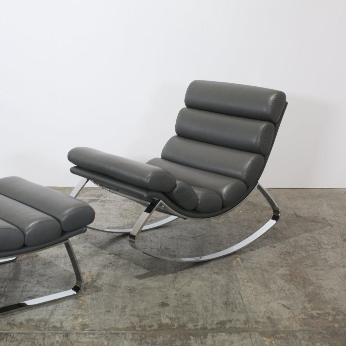 Cierre Monet Leather Rocking Chair & Footstool In Good Condition For Sale In Basildon, London