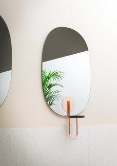 Cigales Wall Flower Pot with Mirror in Copper Coated Metal by Paolo Cappello