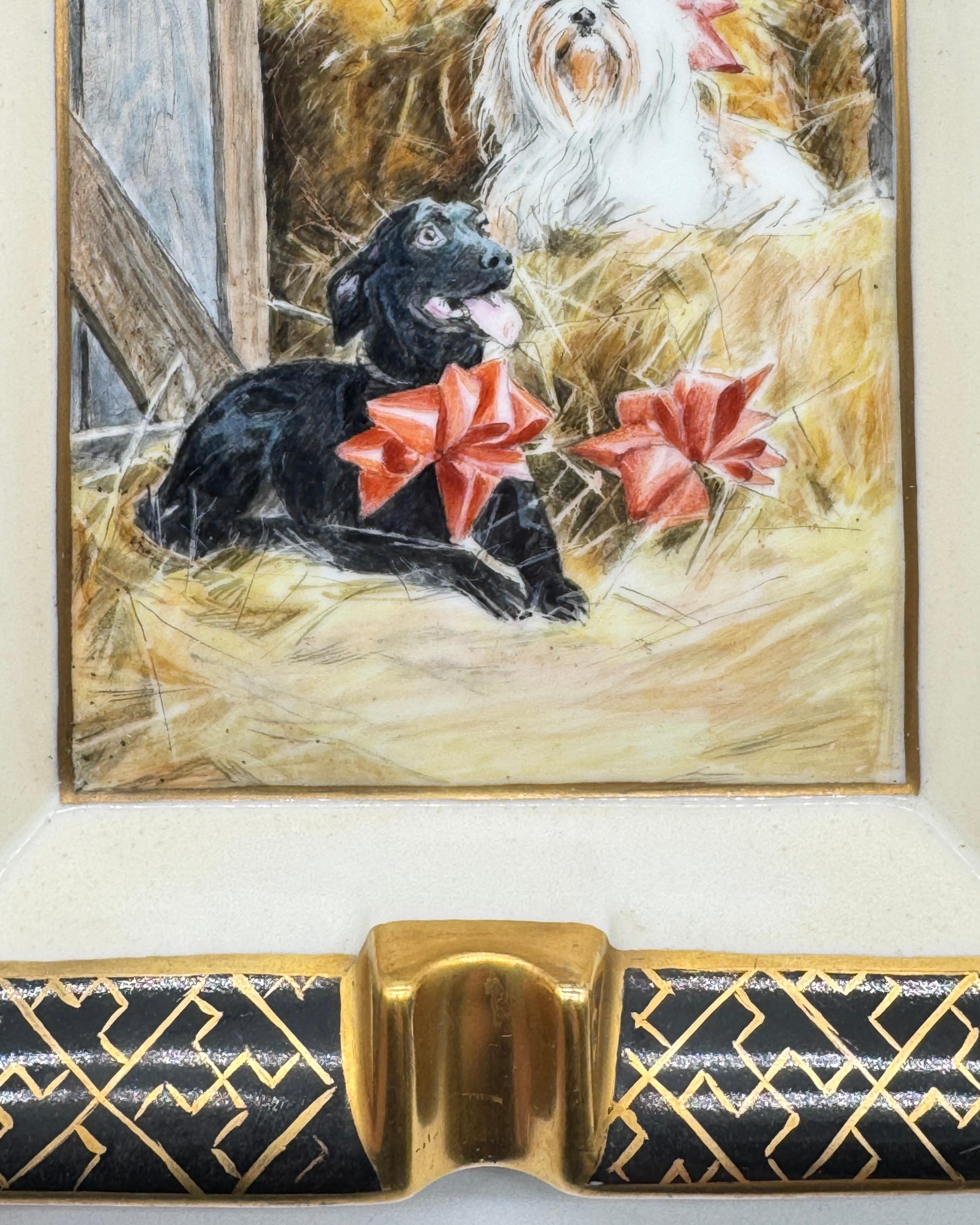 Français Cendrier à cigares avec deux chiens par Hermès en porcelaine en vente