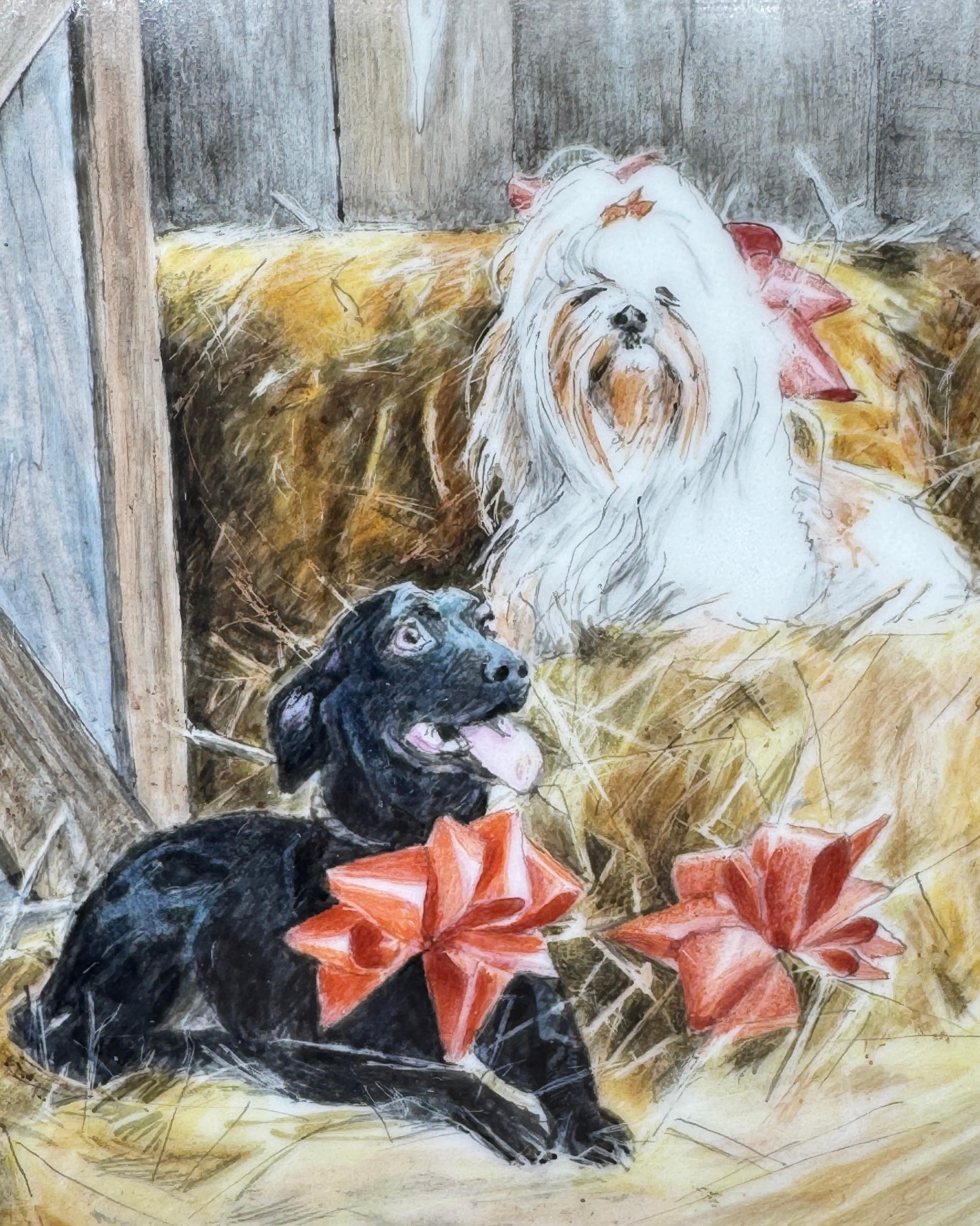 Cendrier à cigares avec deux chiens par Hermès en porcelaine Bon état - En vente à New York, NY