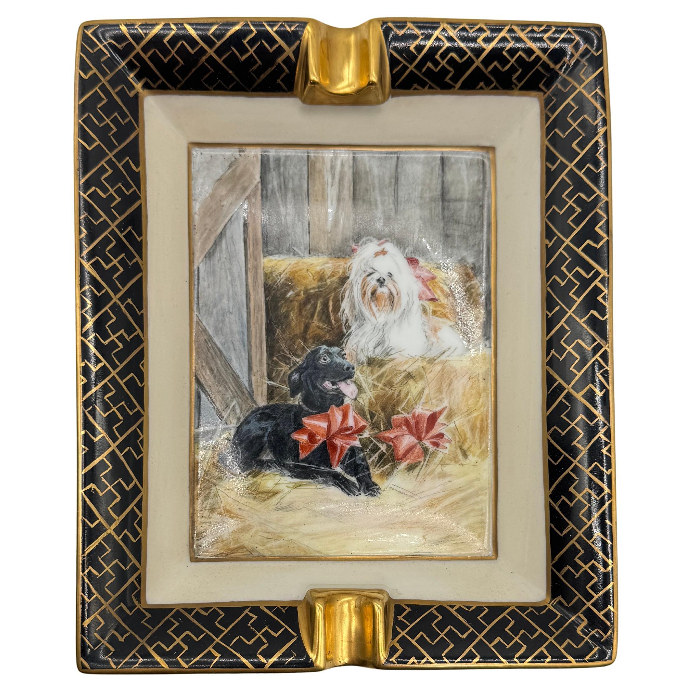 Cigar Ashtray with Two Dogs by Hermès in Porcelain