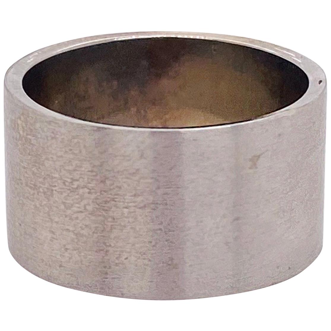Cigar Band Ring with Satin Finish, White Gold, Flat Band For Sale