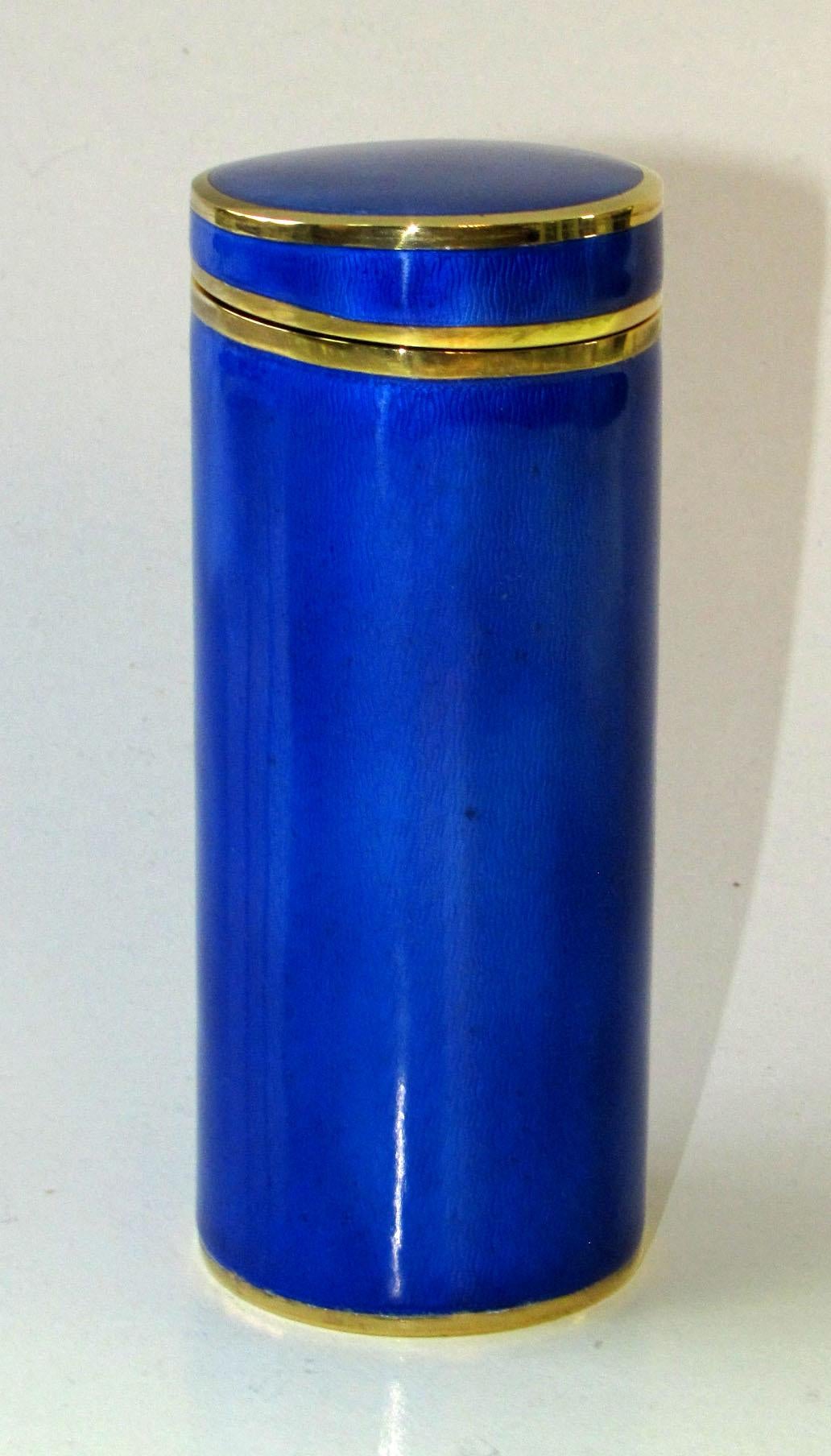 Caja para puros Cilíndrica para mesa esmalte azul sobre guilloche Salimbeni. Italiano en venta