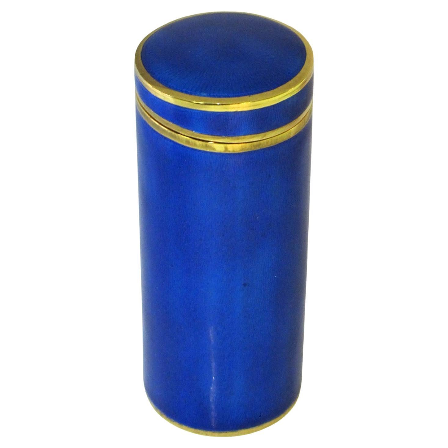 Caja para puros Cilíndrica para mesa esmalte azul sobre guilloche Salimbeni.