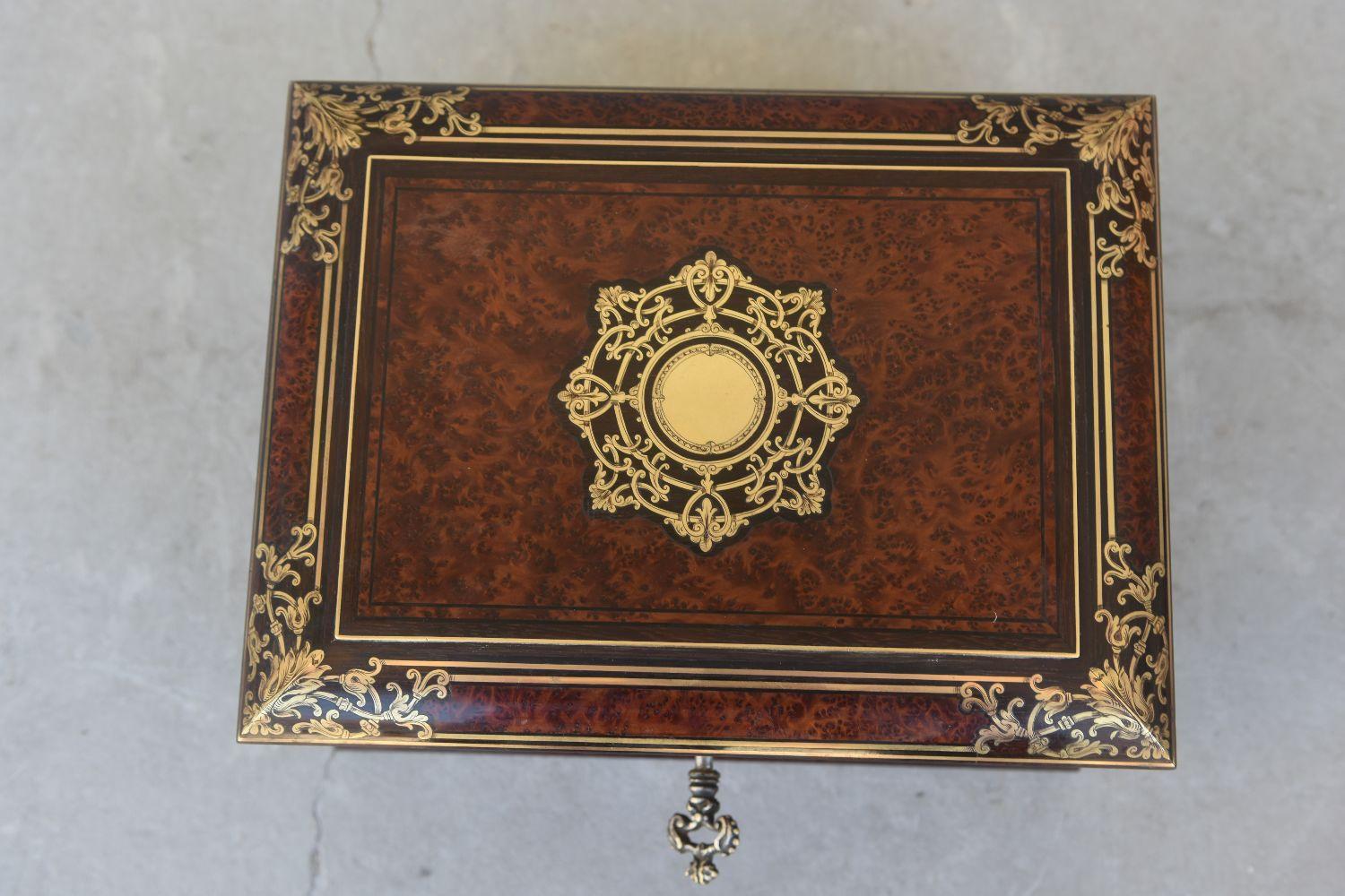 French Cigar Box Gilded Bronze Tahan Napoleon III Boulle Marquetry