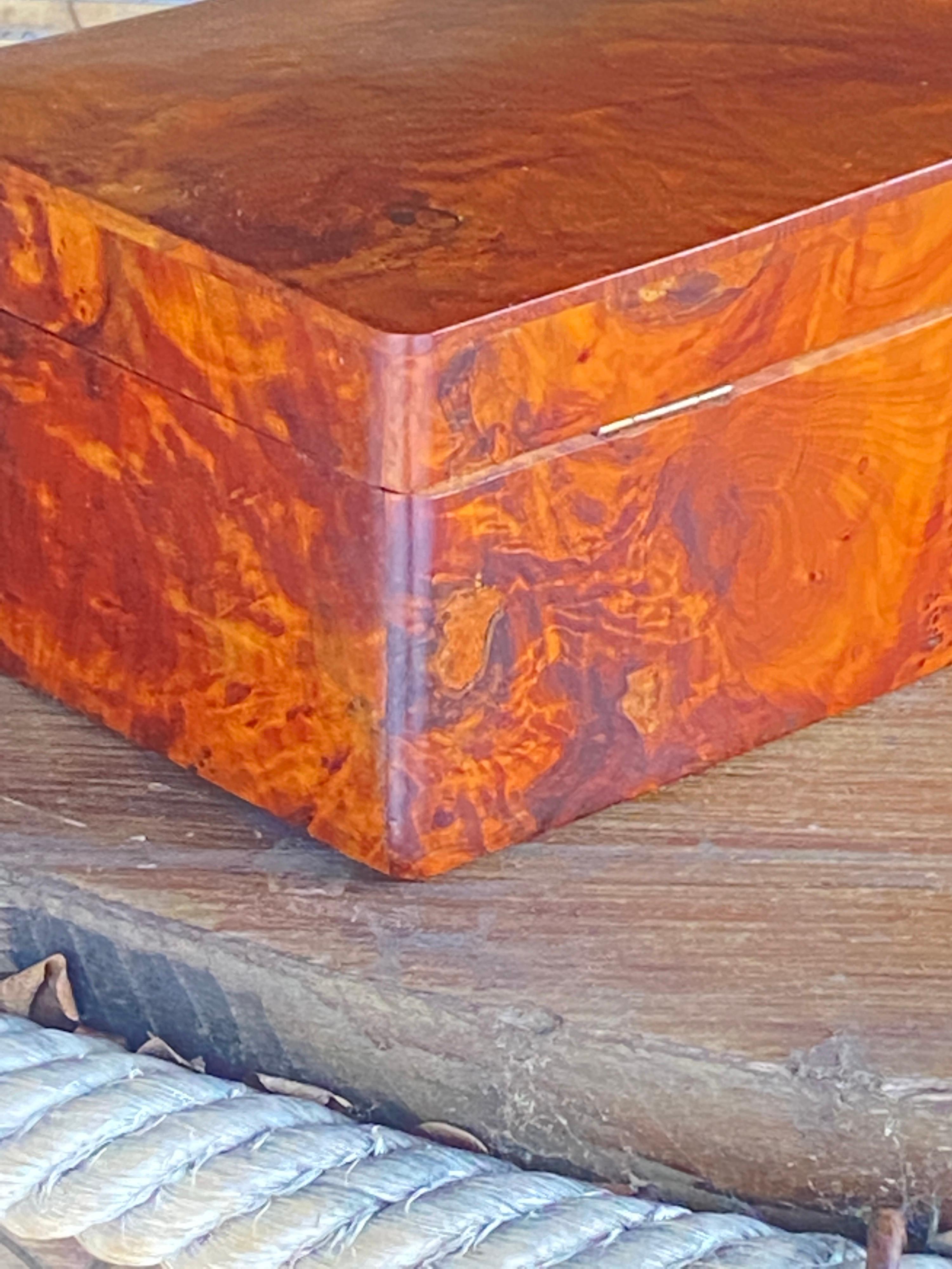 Cigar Box, in Burl Wood, England 1970, Brown Color, with a Second Box Inside 1