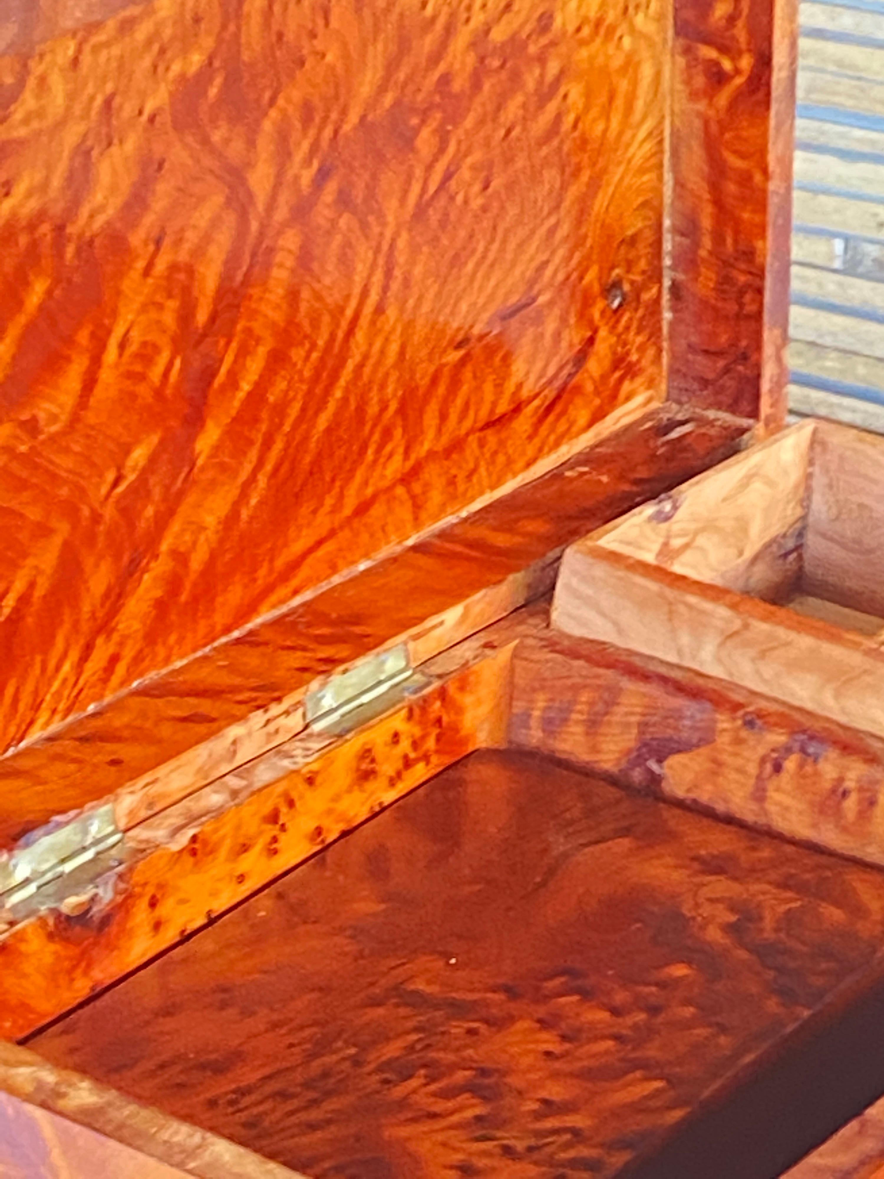 Cigar Box, in Burl Wood, England 1970, Brown Color, with a Second Box Inside 2