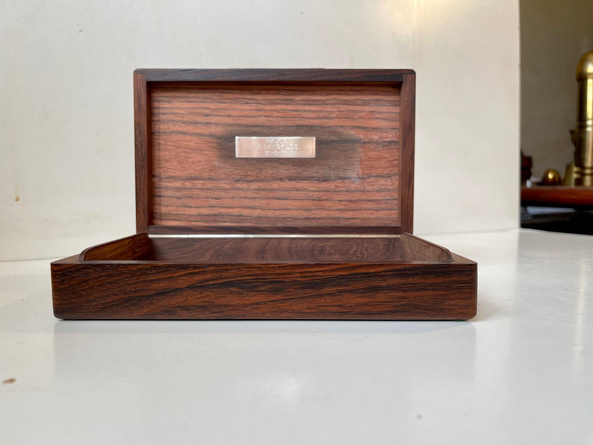 Cigar Box in Rosewood and Silver with Royal Danish coat of Arms, 1970s In Good Condition In Esbjerg, DK