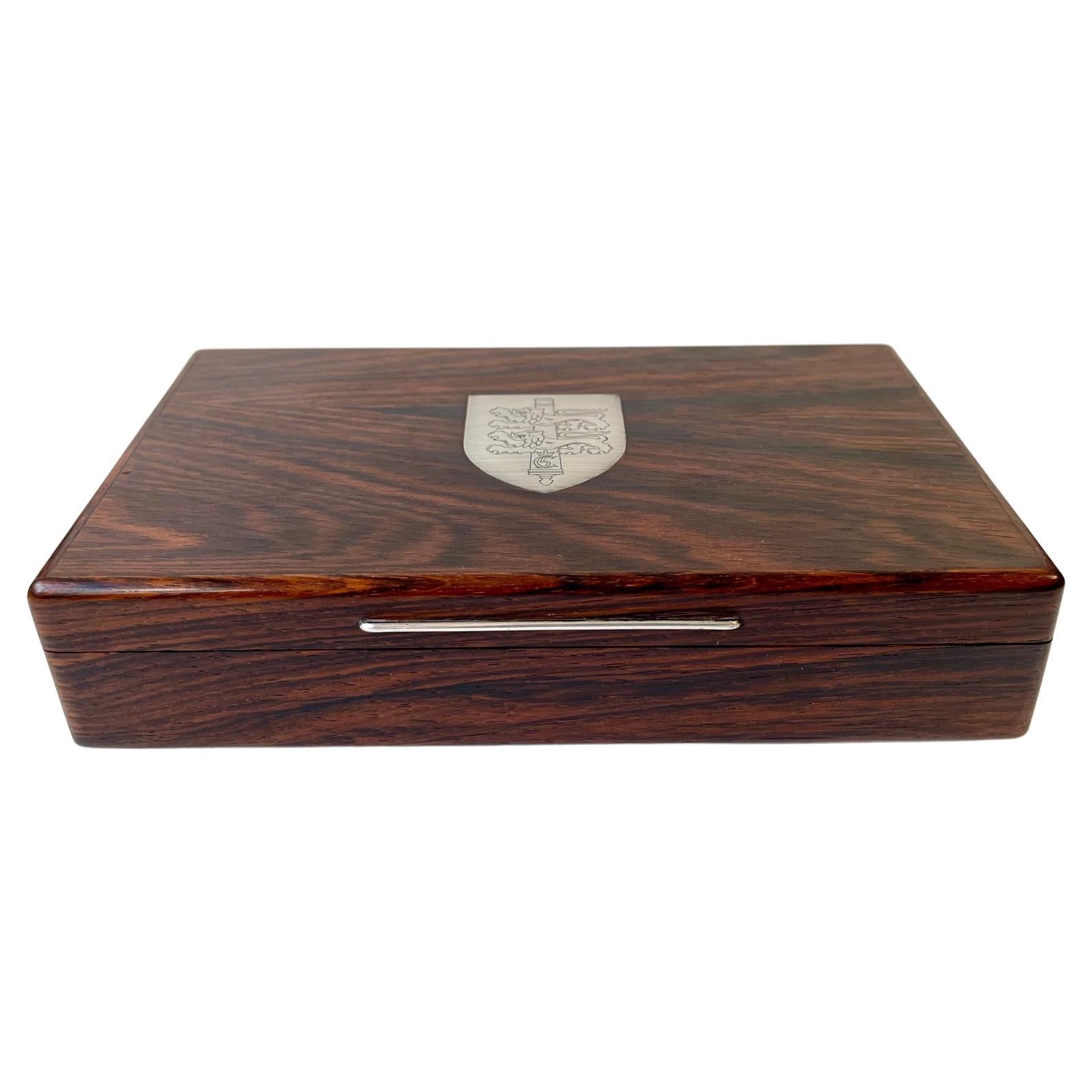 Cigar Box in Rosewood and Silver with Royal Danish coat of Arms, 1970s