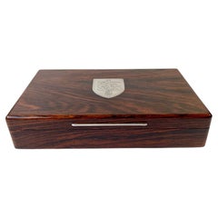 Vintage Cigar Box in Rosewood and Silver with Royal Danish coat of Arms, 1970s