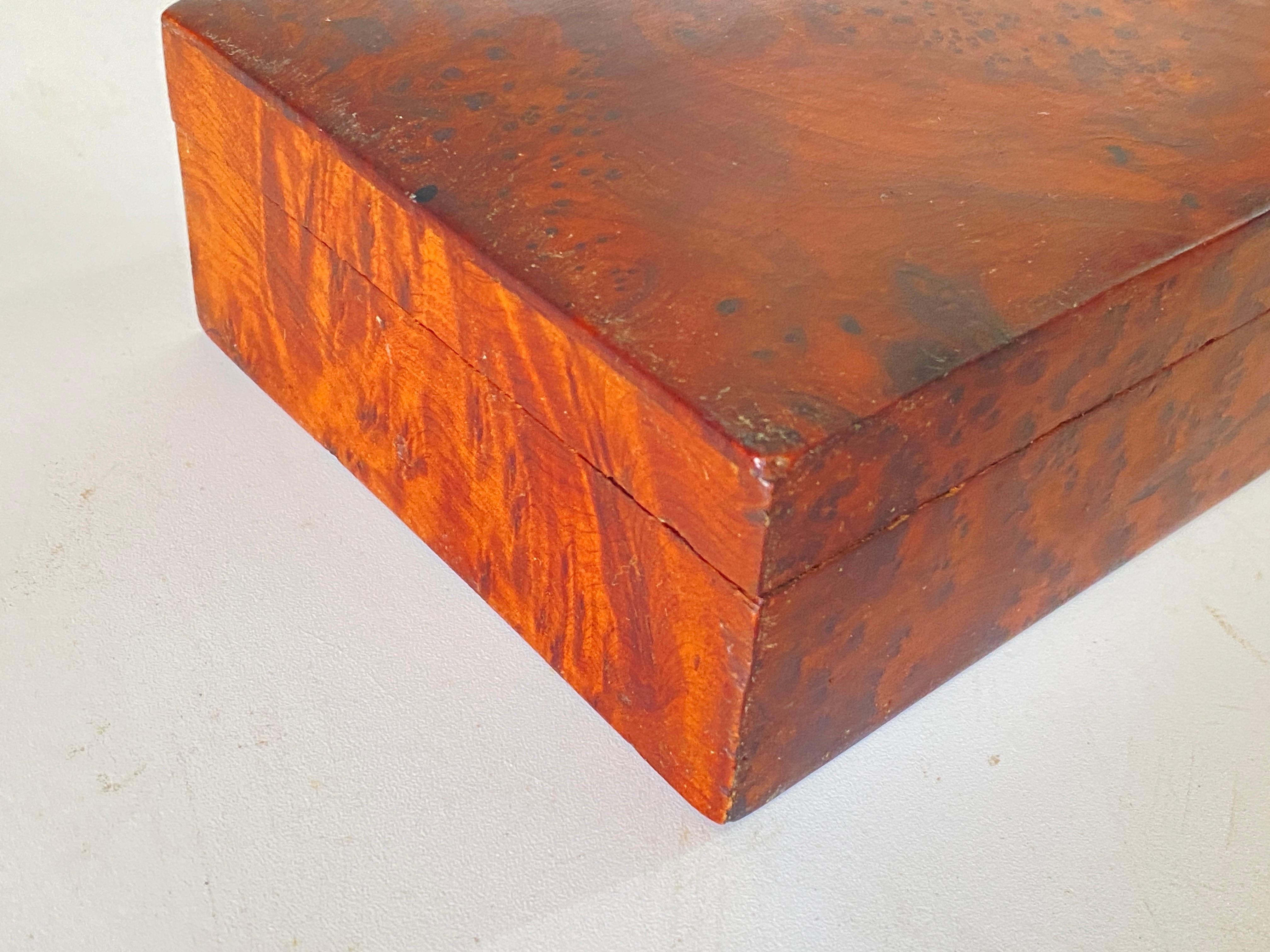 Hollywood Regency Cigar Box or Decorative Box in Burled Wood, Brown Color, France, 20th Century For Sale