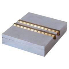 Cigar Box Silver-Plated, Brass and Leather, France 1970s