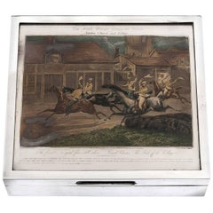 Cigar Humidor Box Sterling Silver Horse Racing Steeple Chase Art Deco