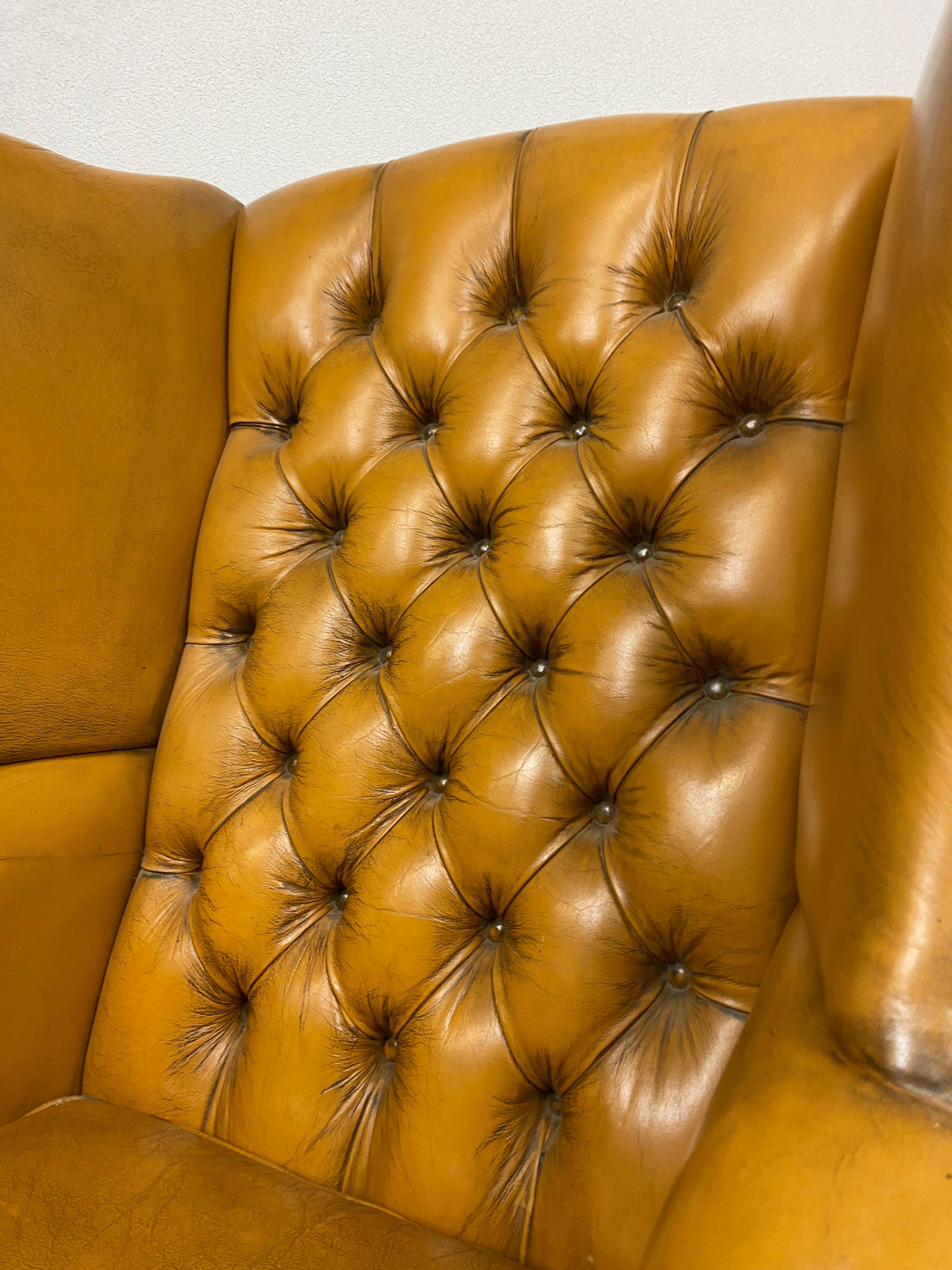 Cigar Brown Leather Victorian Chesterfield Wingback Armchair 1