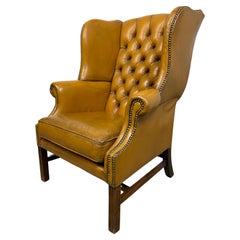 Cigar Brown Leather Victorian Chesterfield Wingback Armchair