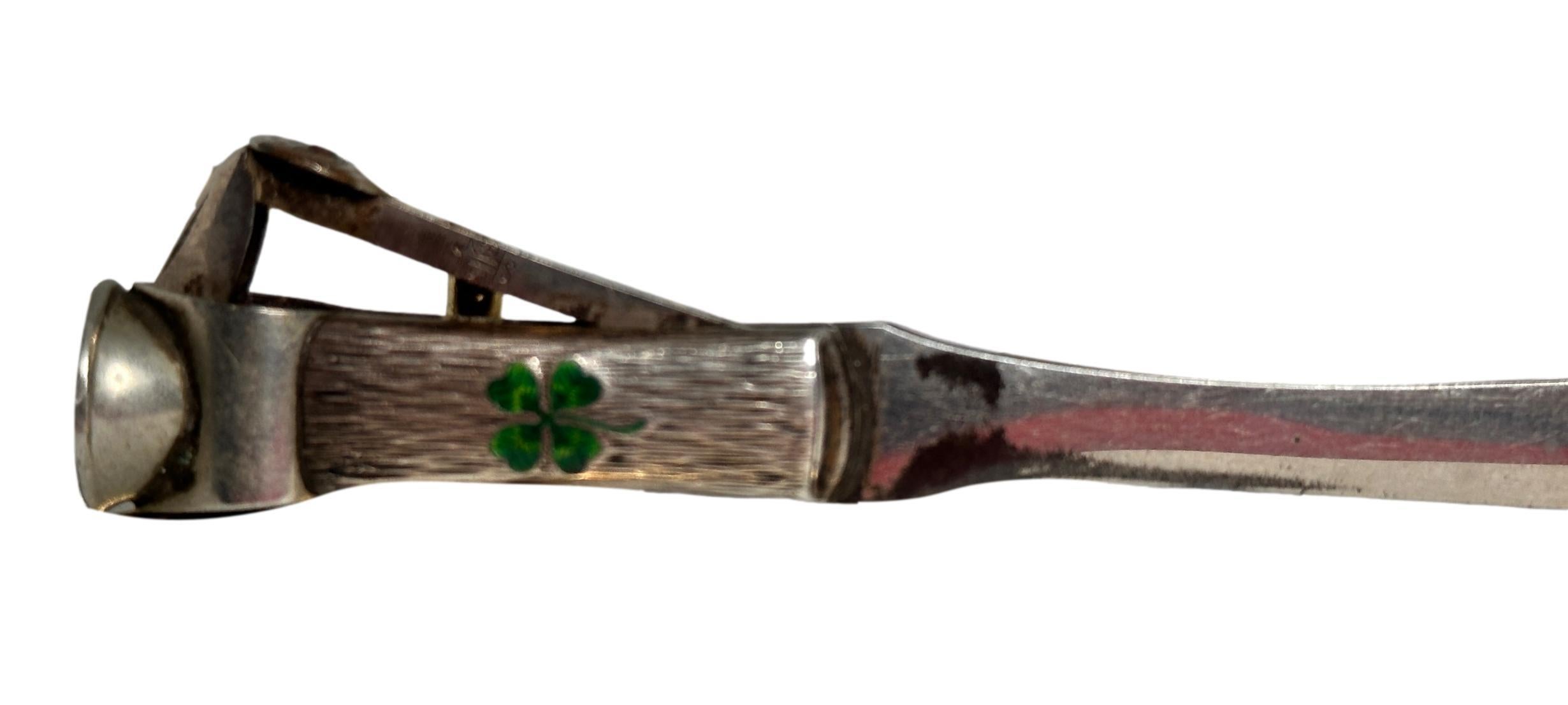 Mid-Century Modern Cigar Cutter & Letter Opener with Enameled four-leaf Clover, 1910s Austria For Sale