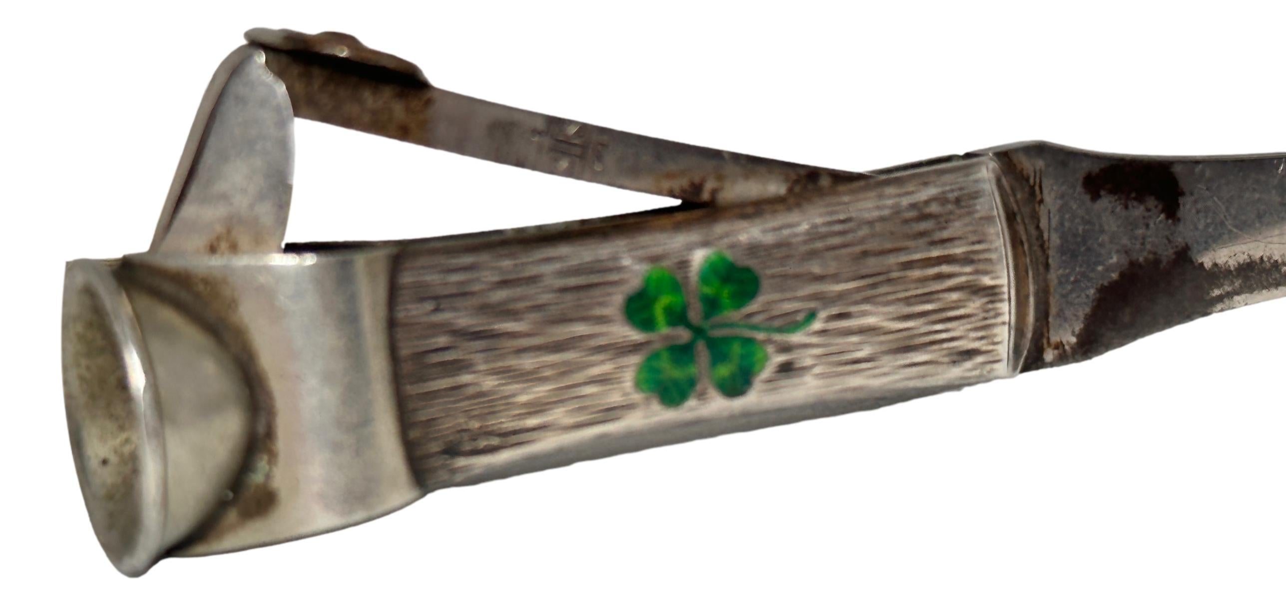 Cigar Cutter & Letter Opener with Enameled four-leaf Clover, 1910s Austria For Sale 2