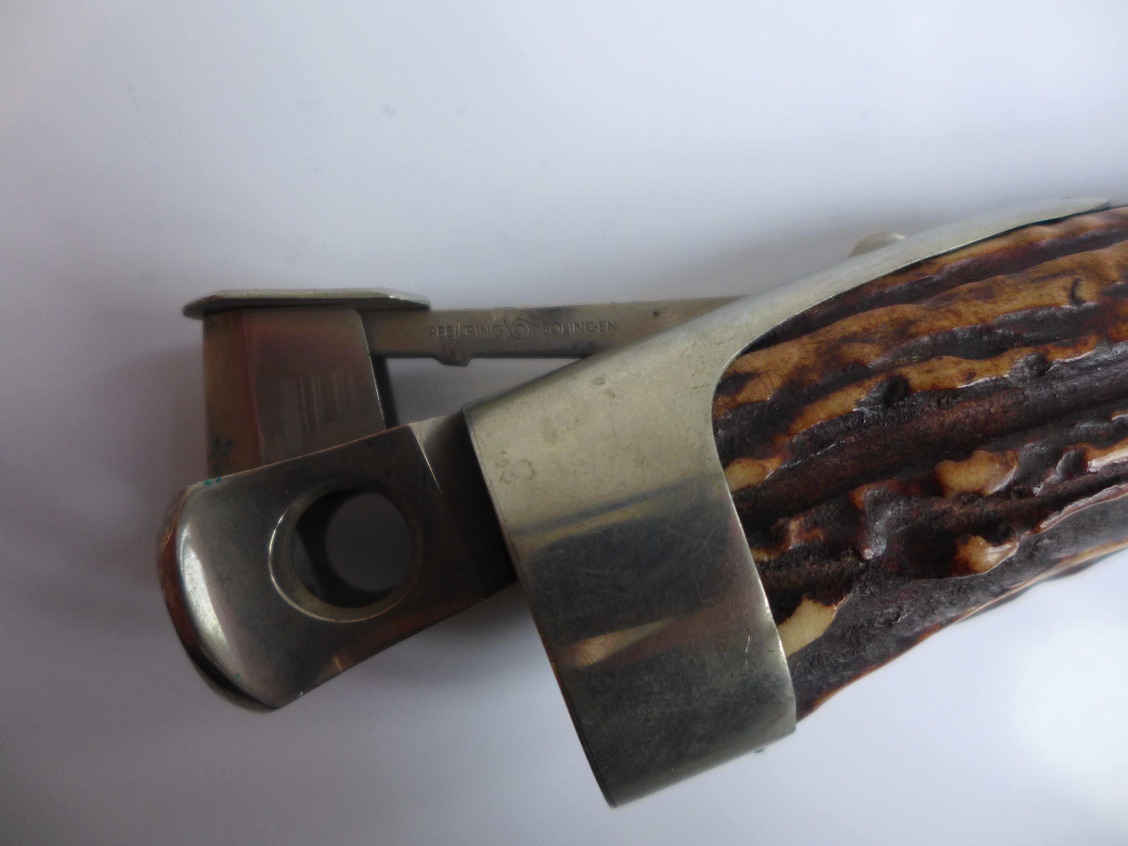 Allemand Coupe-cigare en bois de cerf Pfeilring de Solingen en vente