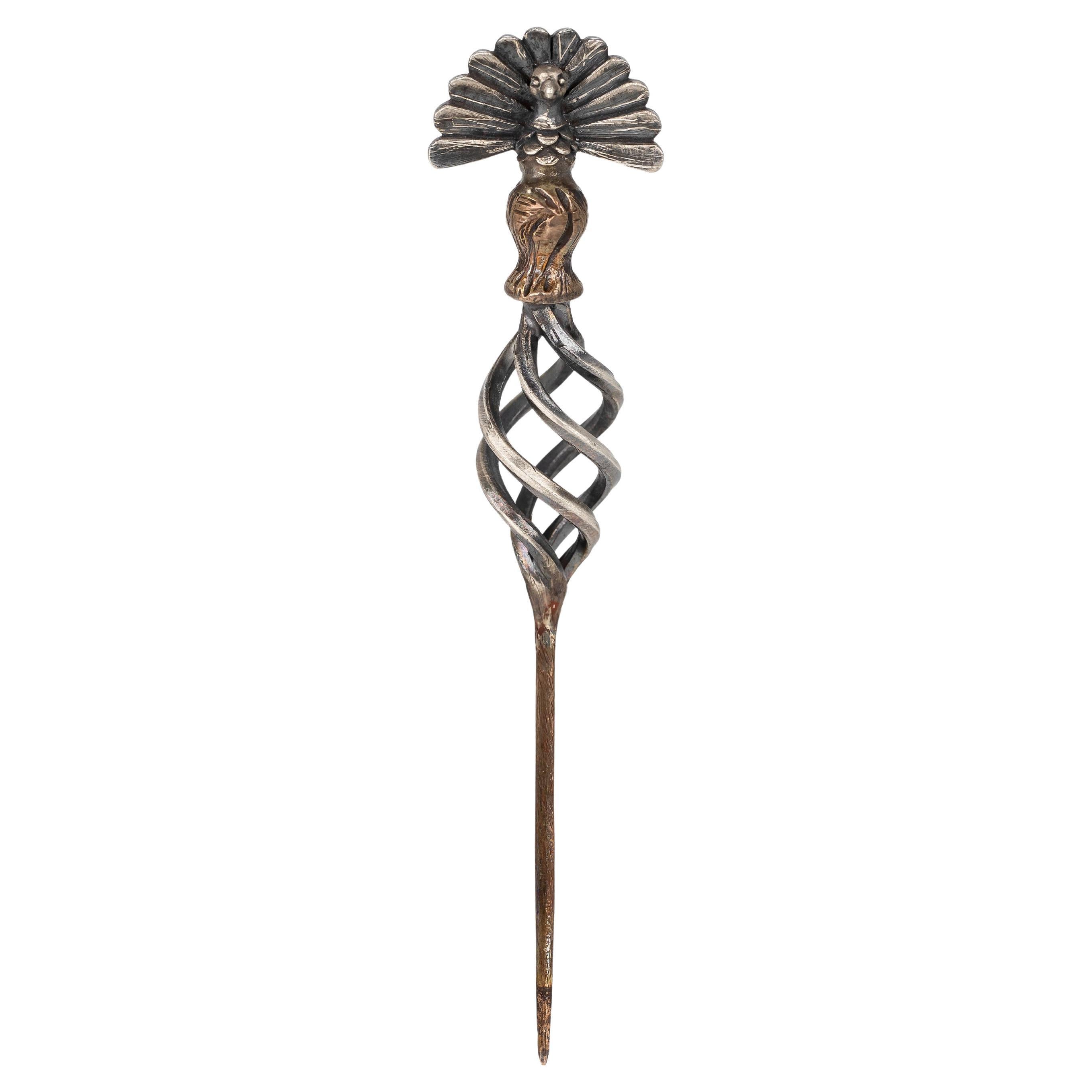 Cigar Piercer with Peacock Figure and Twisted Silver Shaft – Unique Smoking Tool
