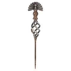 Antique Cigar Piercer with Peacock Figure and Twisted Silver Shaft – Unique Smoking Tool