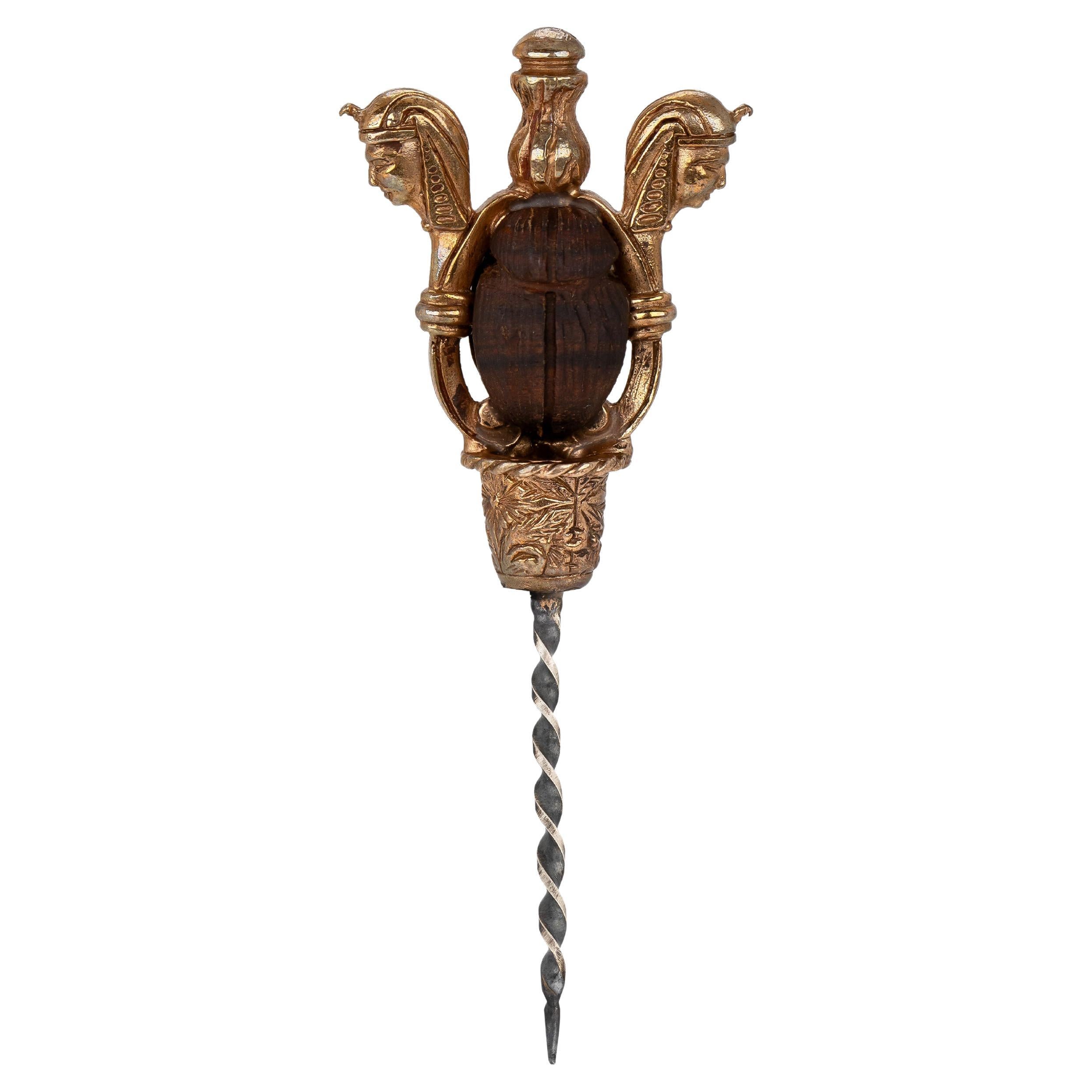 Porte-cigares avec scarabée et pharaons en bronze et argent de collection