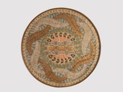 Cigar round shaped glass tray, decorated with Cuban cigar labels, Belgium 1900.