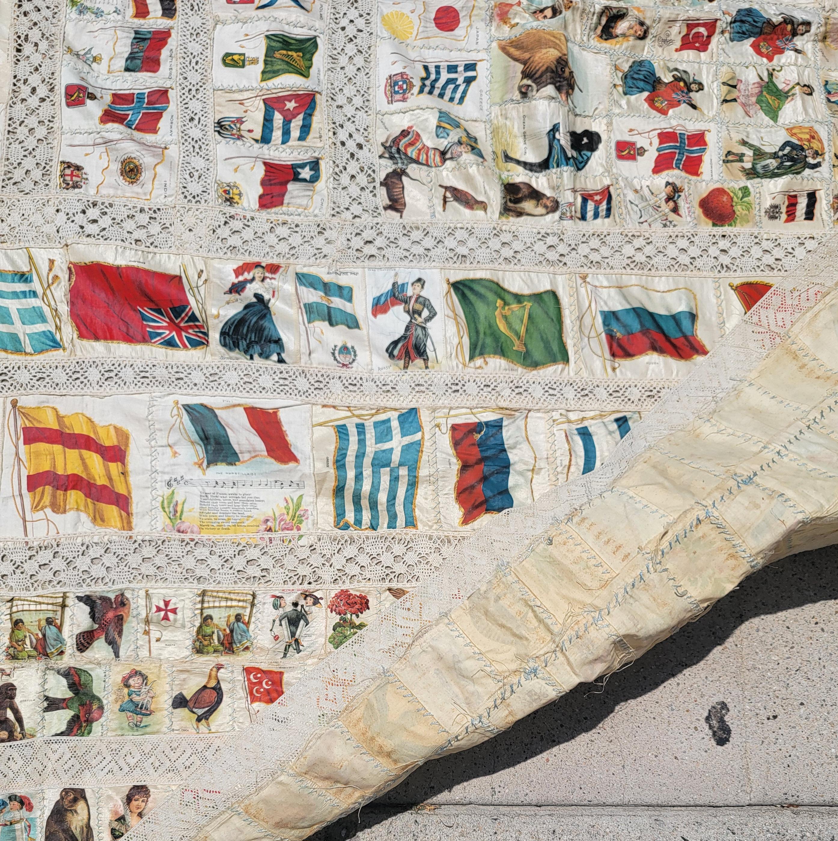 Rare 19thc all silk cigar store premium silks that have been sewn together to create a quilt top. Great as a display or art piece. Please see up close images of various designs. 