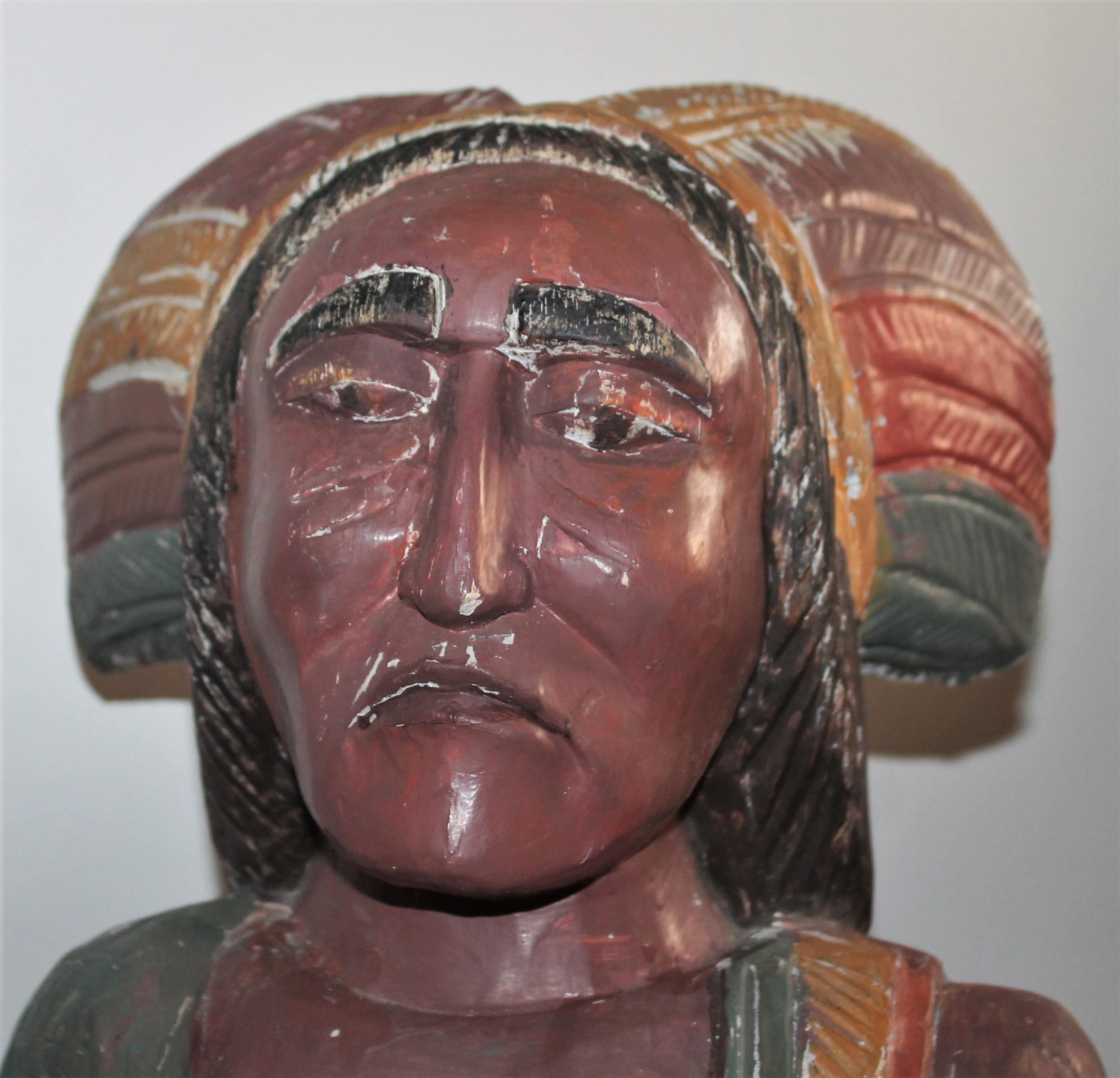 Country Cigar Store Indian Hand-Carved and Painted