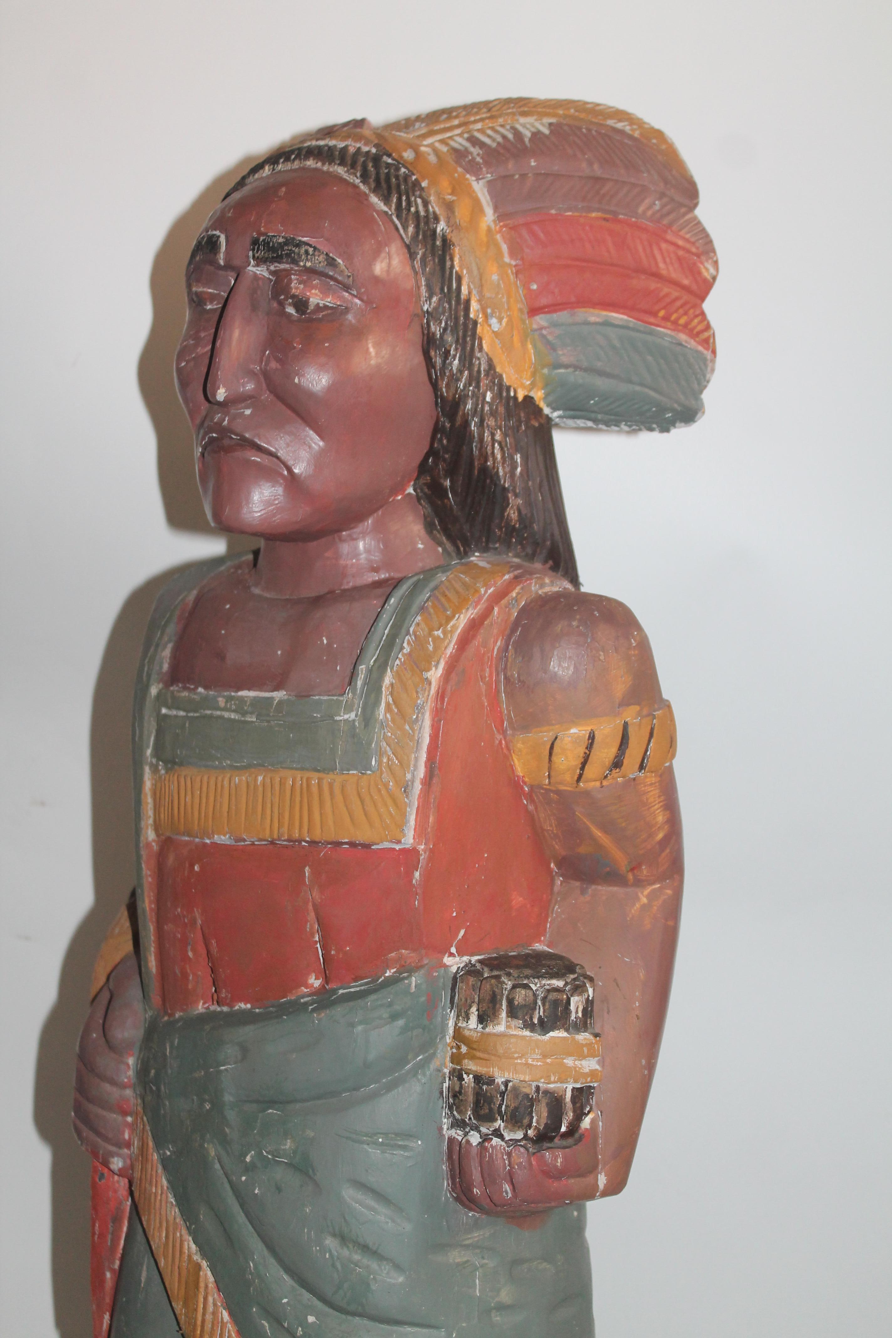 20th Century Cigar Store Indian Hand-Carved and Painted