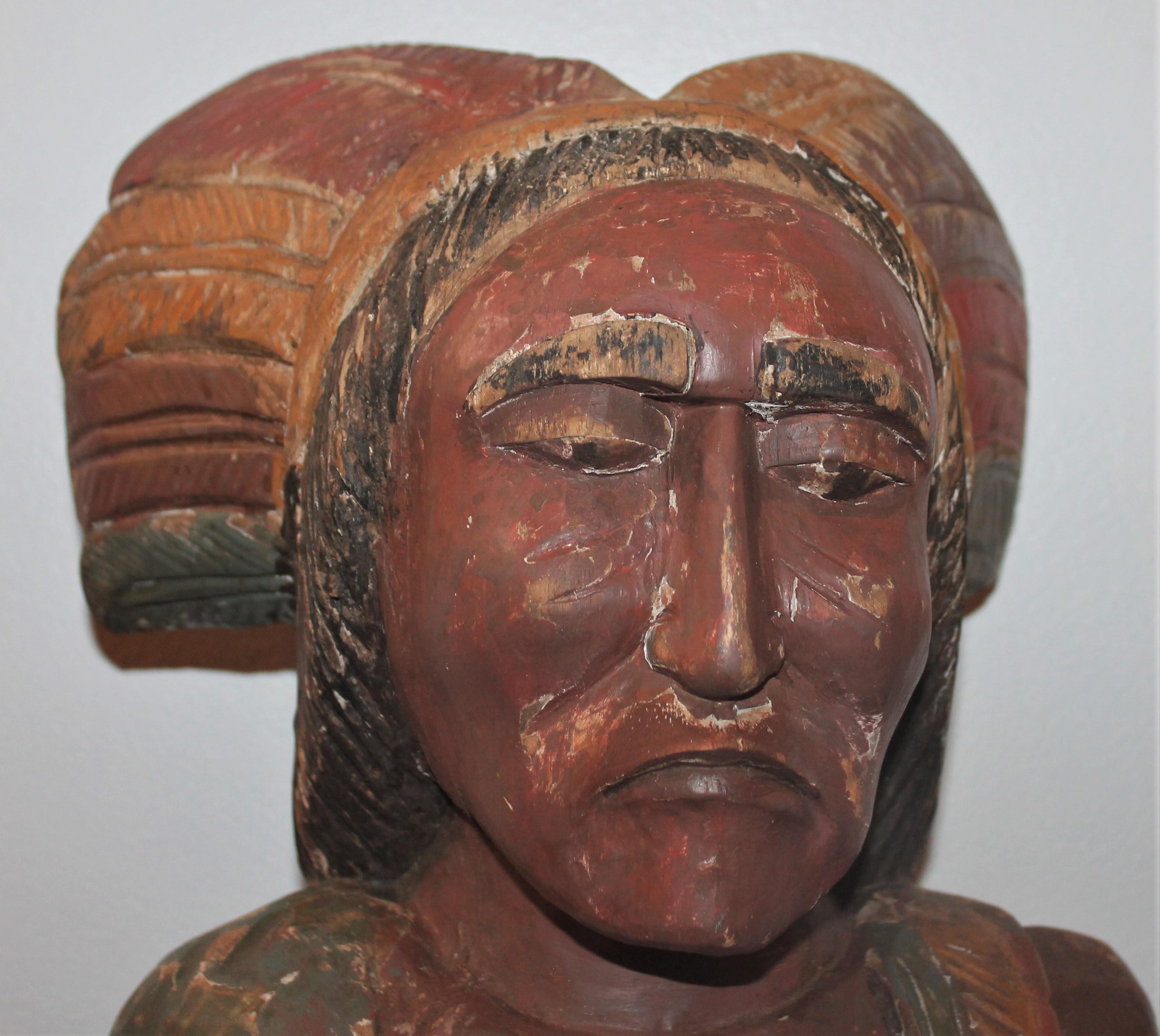 19th Century Cigar Store Indian Hand Carved and Painted, Counter