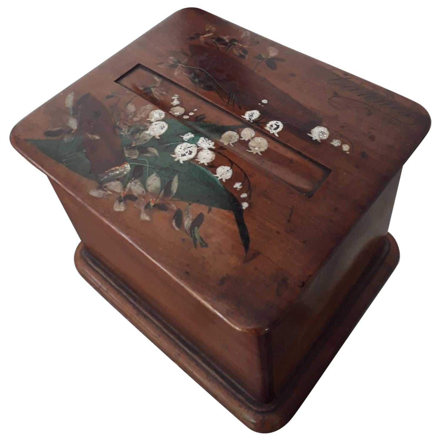 Cigar Table Box, Hand Painted Wood, France, 1940