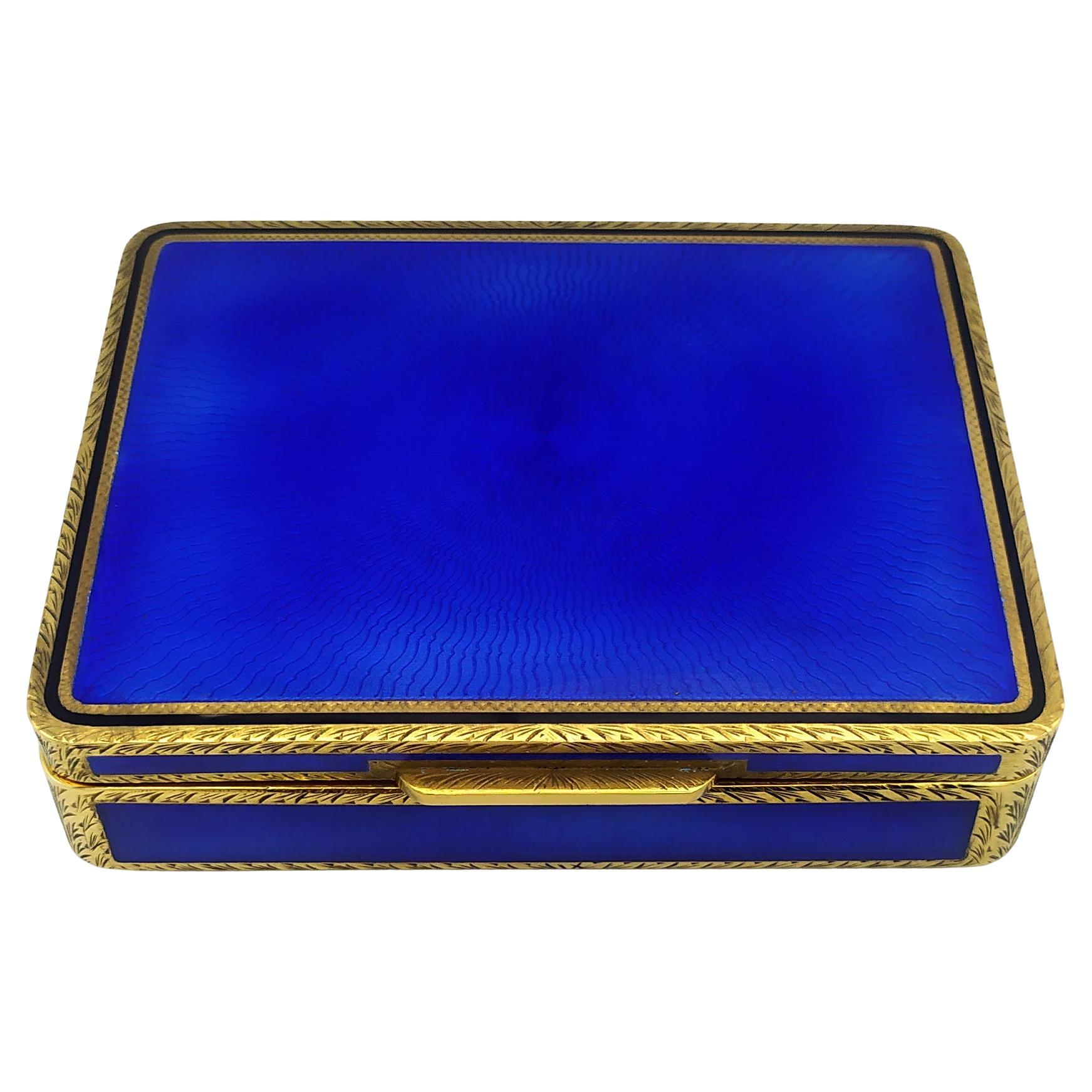 Caja de cigarrillos rectangular para mesa azul esmalte sobre guilloche Salimbeni.
