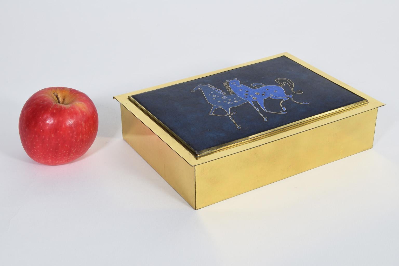 Cigarette Brass Box with Enamelled Lid and Horse Inlay 1960s, Italy For Sale 5