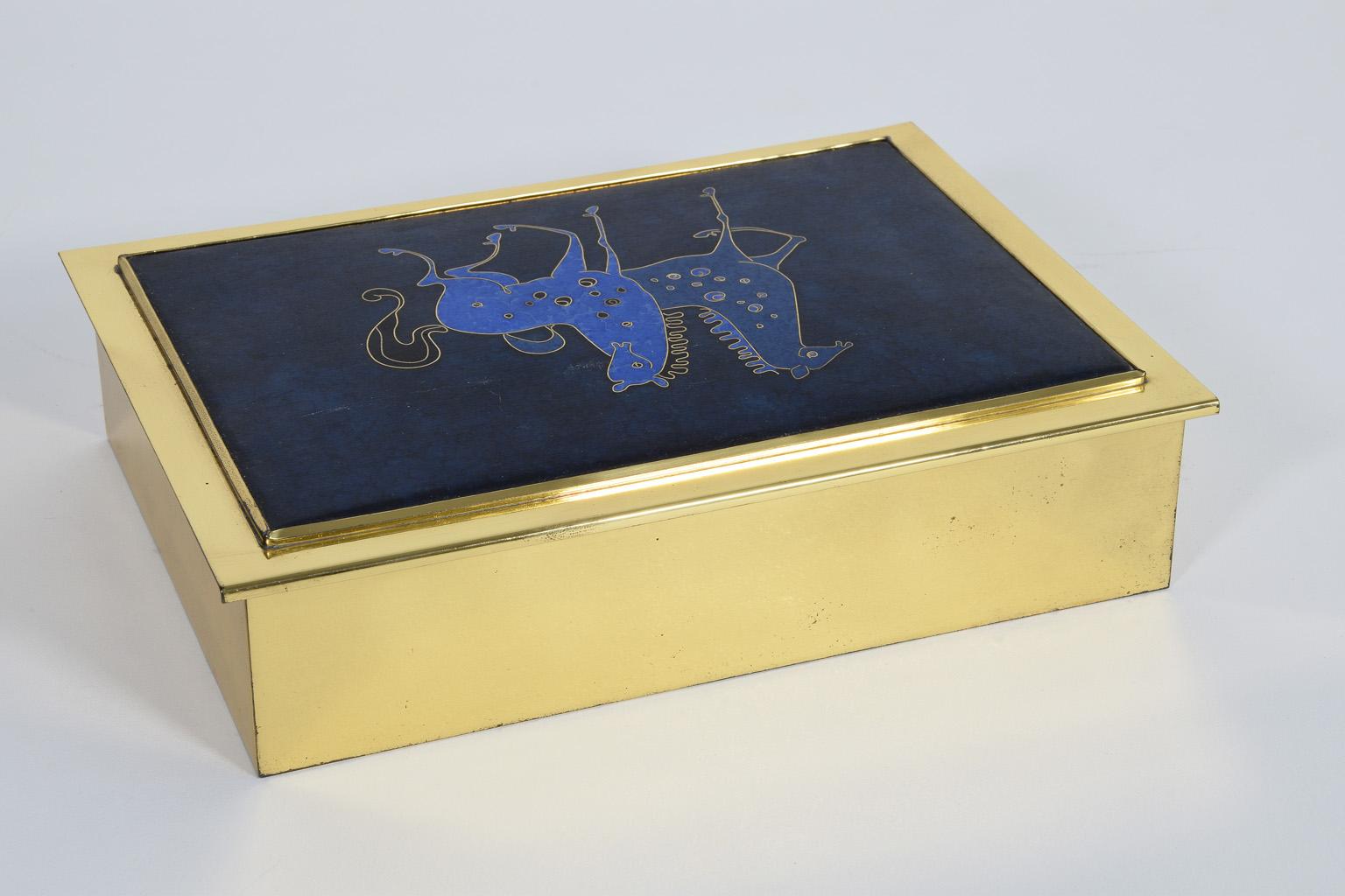 Cigarette Brass Box with Enamelled Lid and Horse Inlay 1960s, Italy For Sale 7