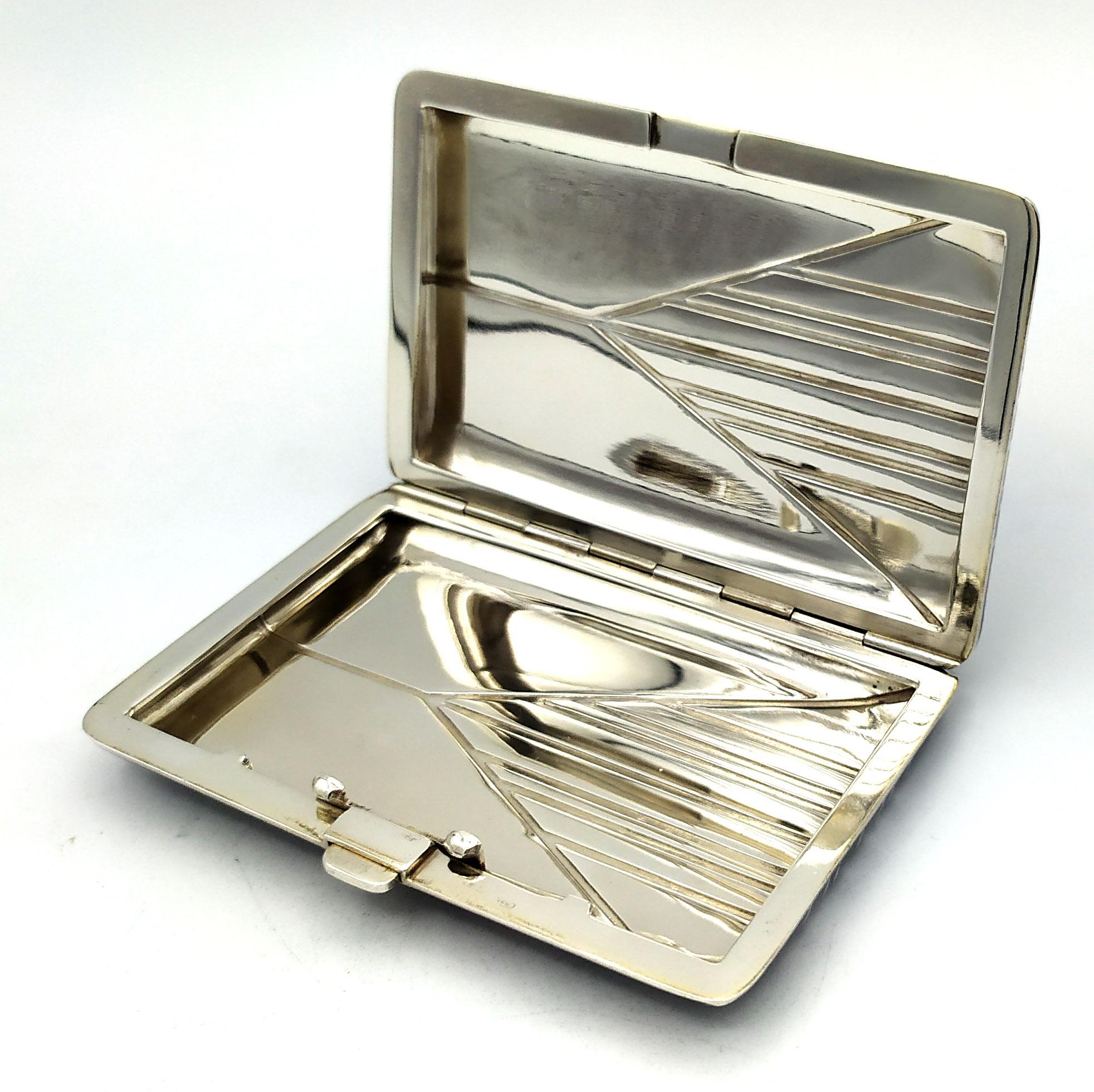Cigarette Case Art Deco style for Cartier USA in 1980s spring button Salimbeni For Sale 1