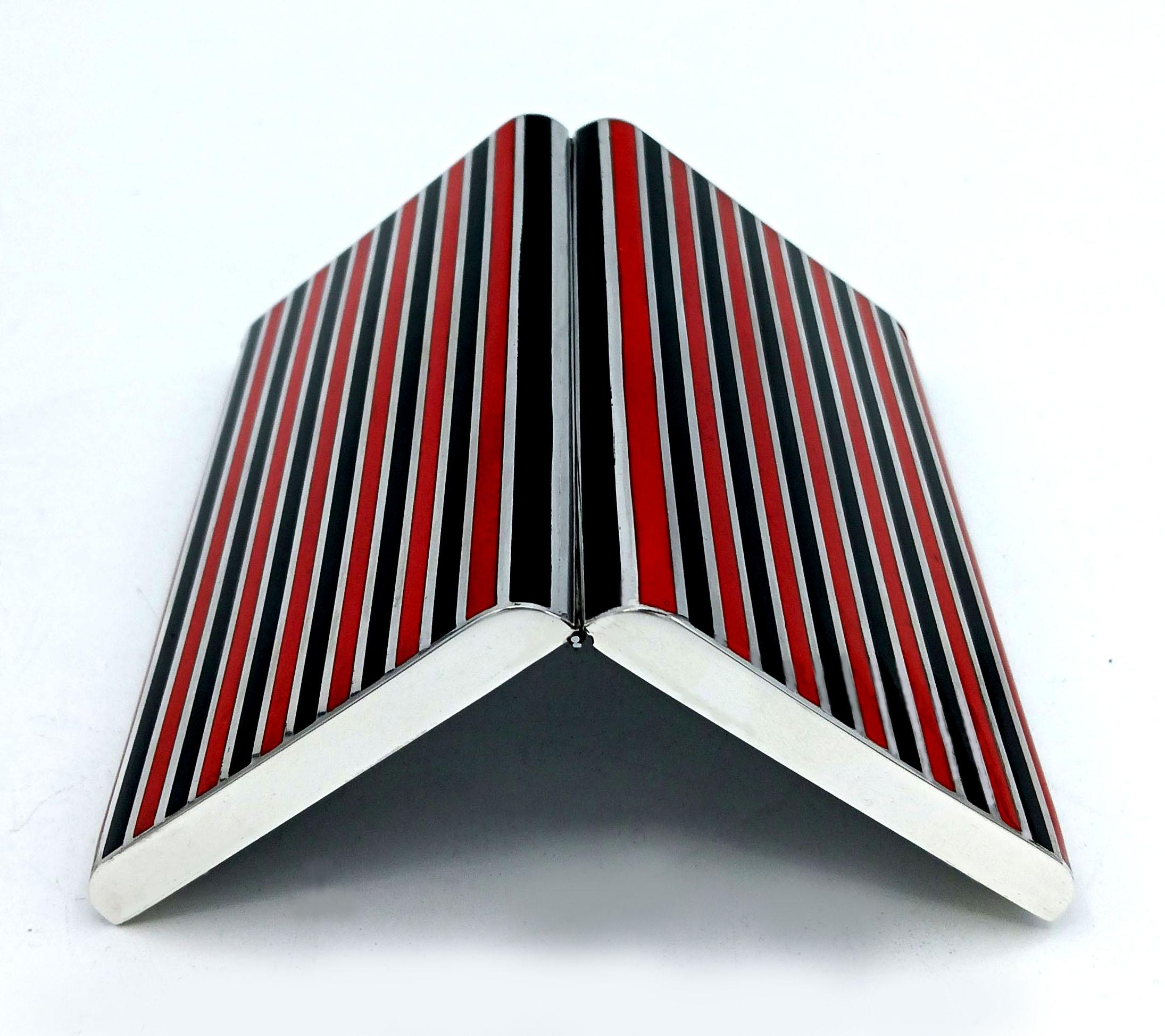 Cigarette Case black and red lines Art Deco style Salimbeni For Sale 3
