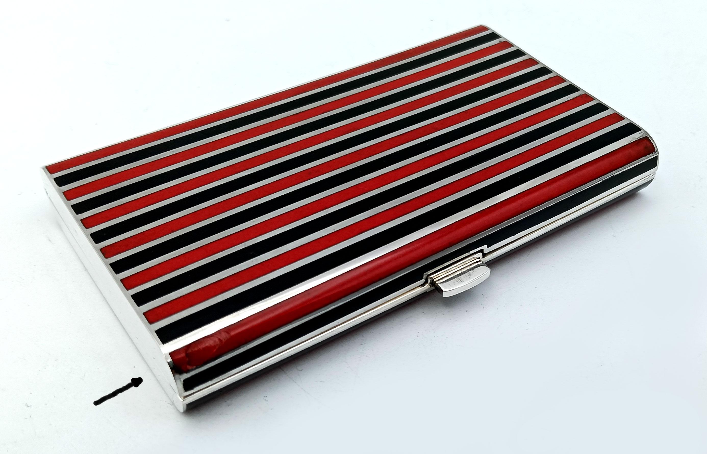 Hand-Carved Cigarette Case black and red lines Art Deco style Salimbeni For Sale