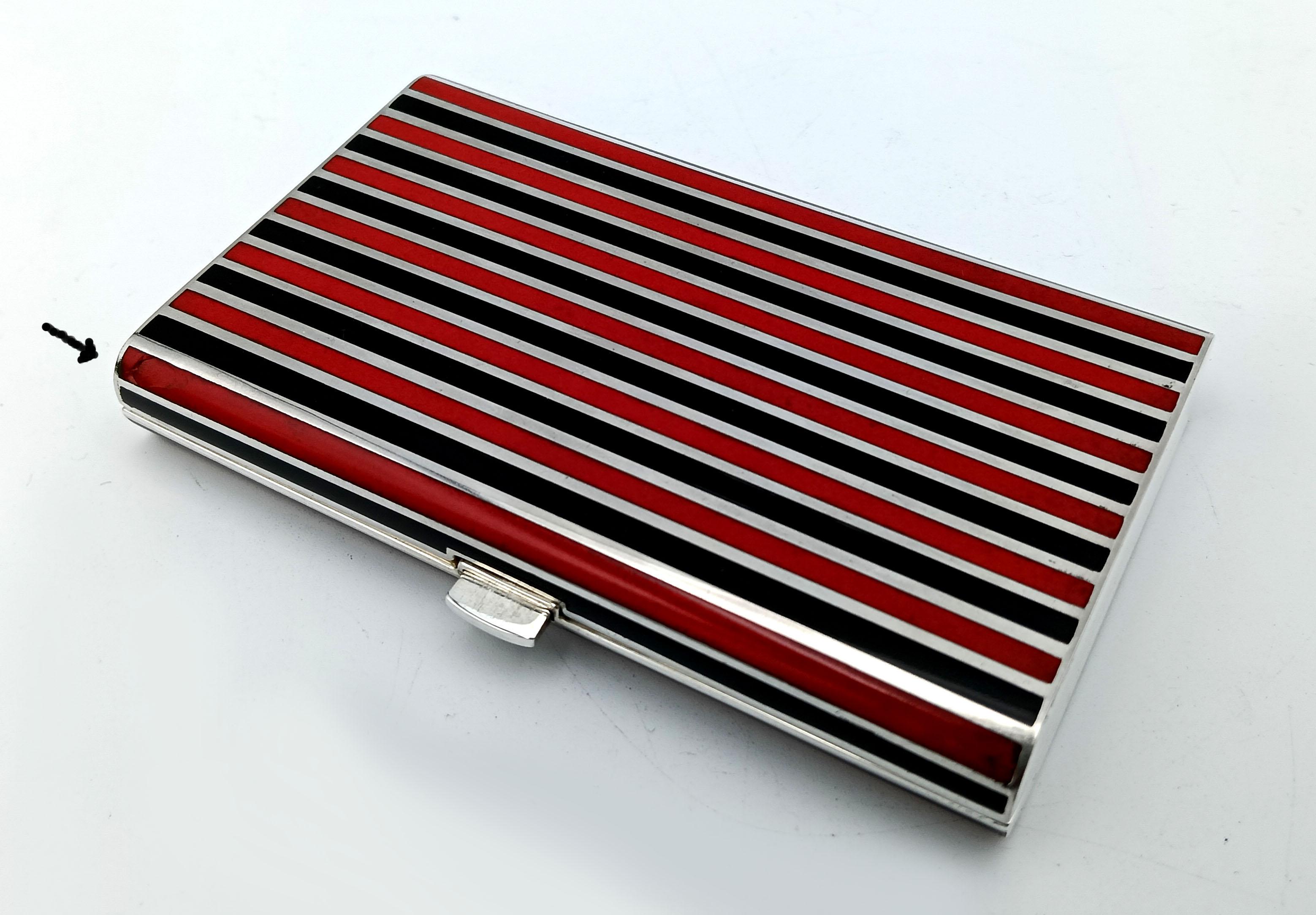 Cigarette Case black and red lines Art Deco style Salimbeni In Good Condition For Sale In Firenze, FI