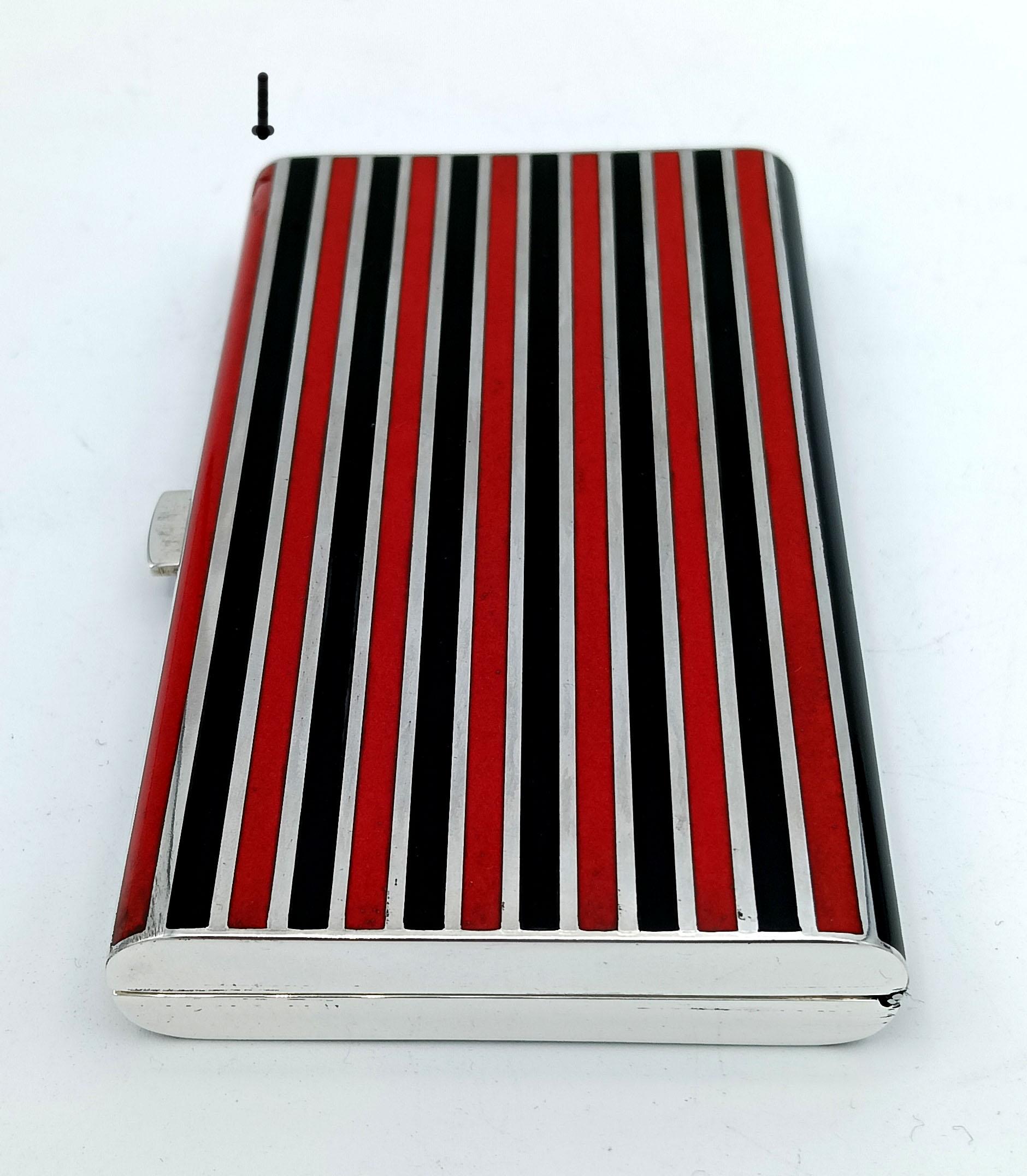 Late 20th Century Cigarette Case black and red lines Art Deco style Salimbeni For Sale