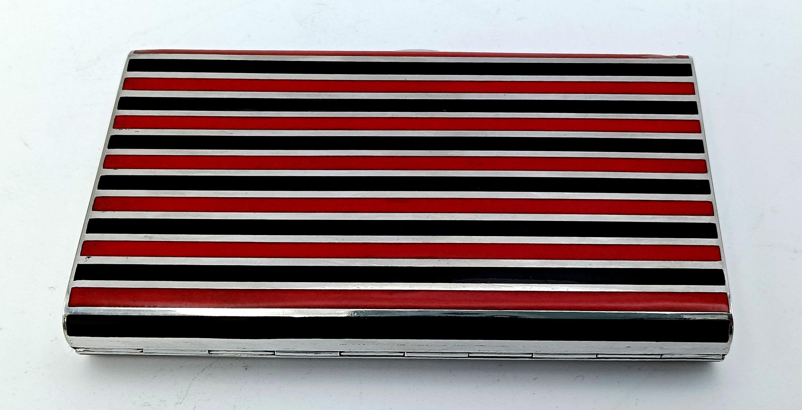 Cigarette Case black and red lines Art Deco style Salimbeni For Sale 1