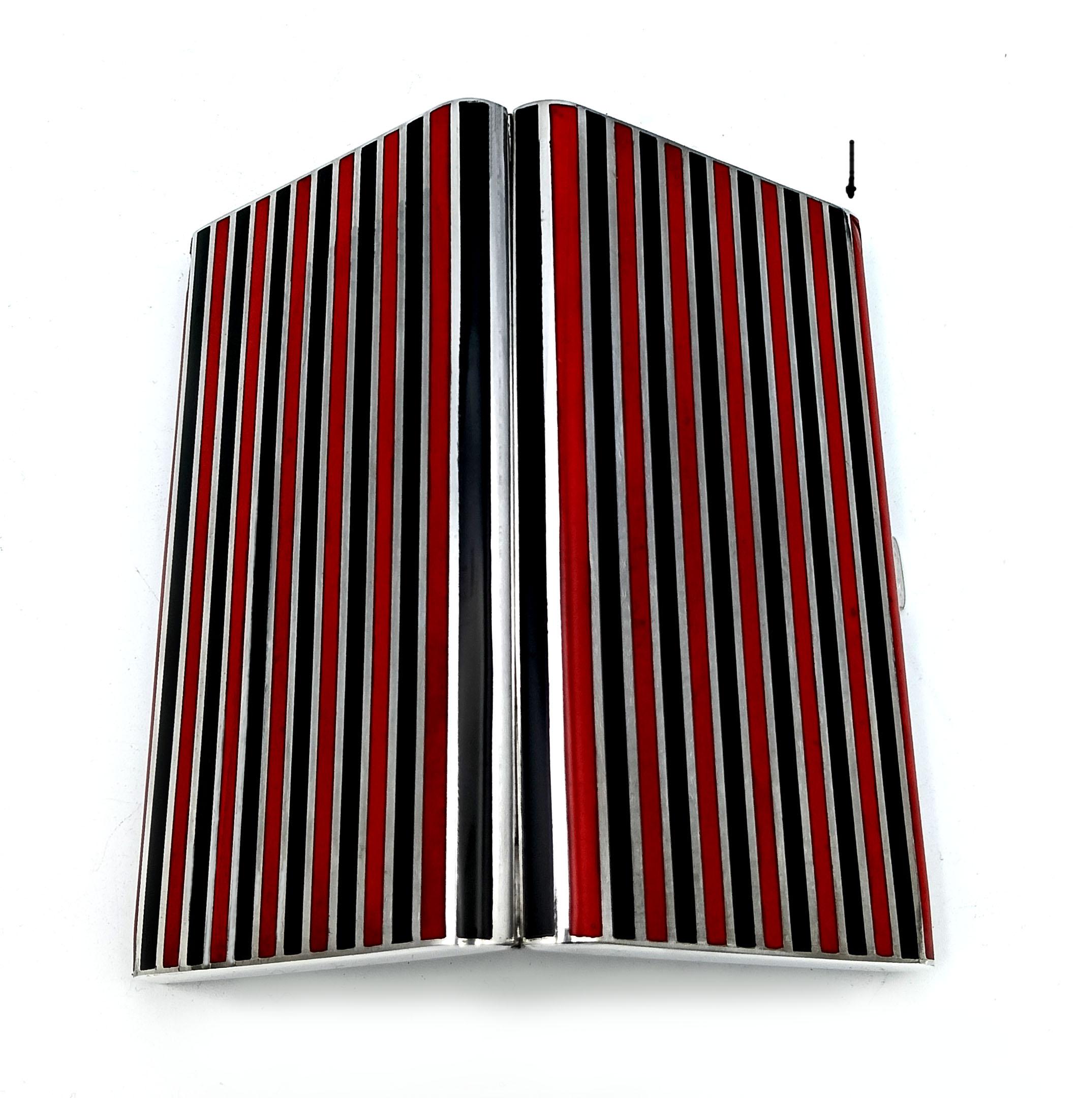 Cigarette Case black and red lines Art Deco style Salimbeni For Sale 2