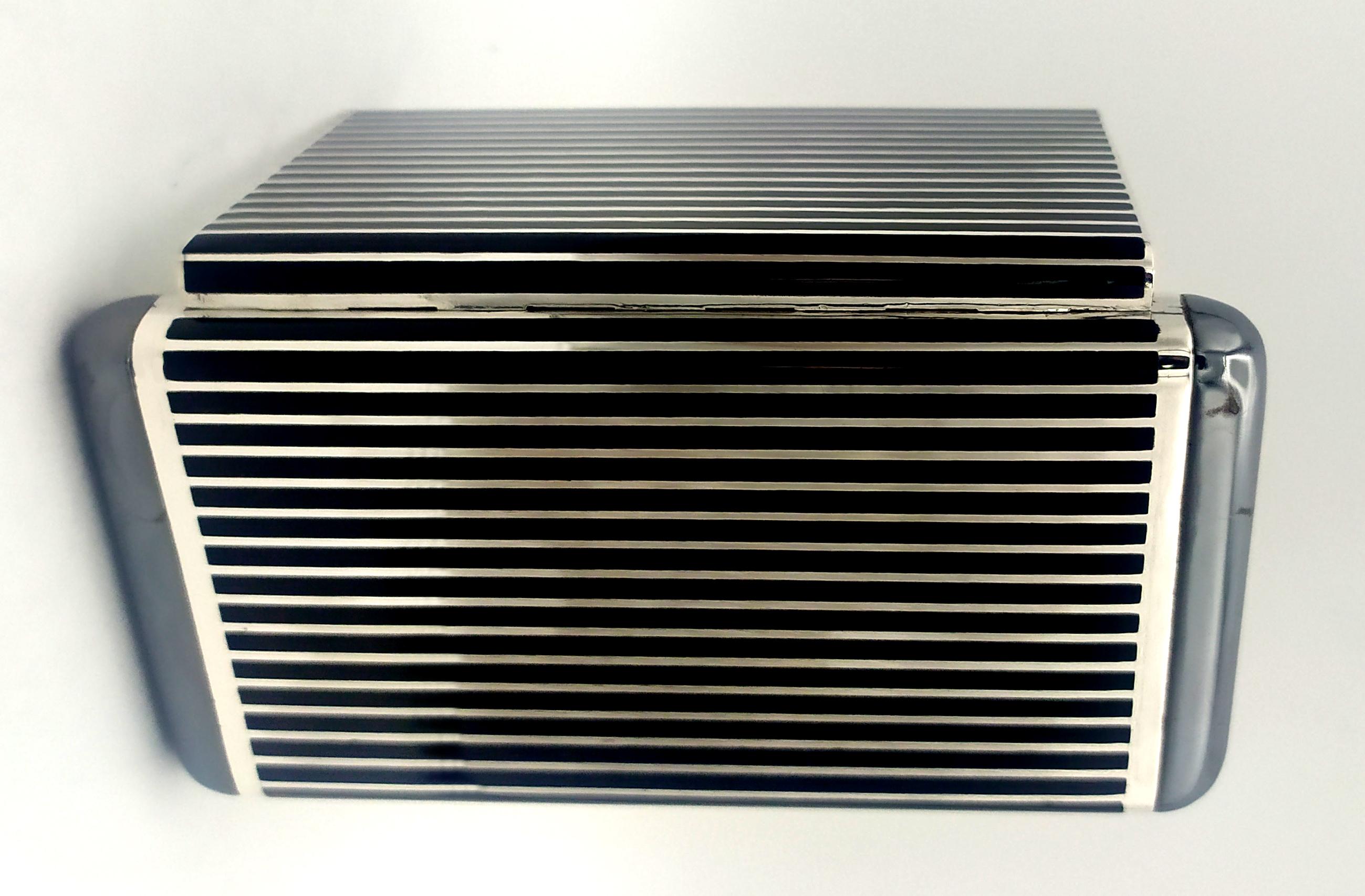 Cigarette Case black lines and hematite stone Sterling Silver Salimbeni In Excellent Condition In Firenze, FI