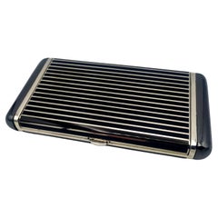 Cigarette Case black lines and hematite stone Sterling Silver Salimbeni