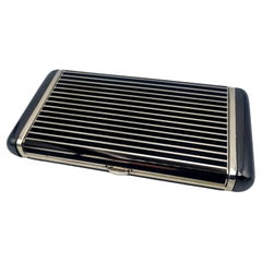 Vintage Cigarette Case black lines and hematite stone Sterling Silver Salimbeni 