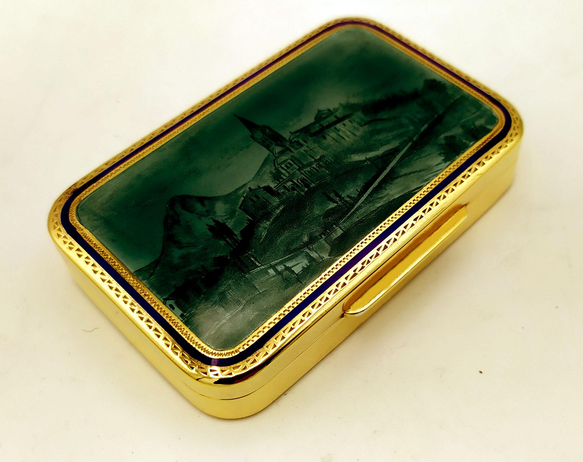 Modern Cigarette Case Fired Enamel on a Fine Hand-Engraved Mountain Landscape Sterling For Sale