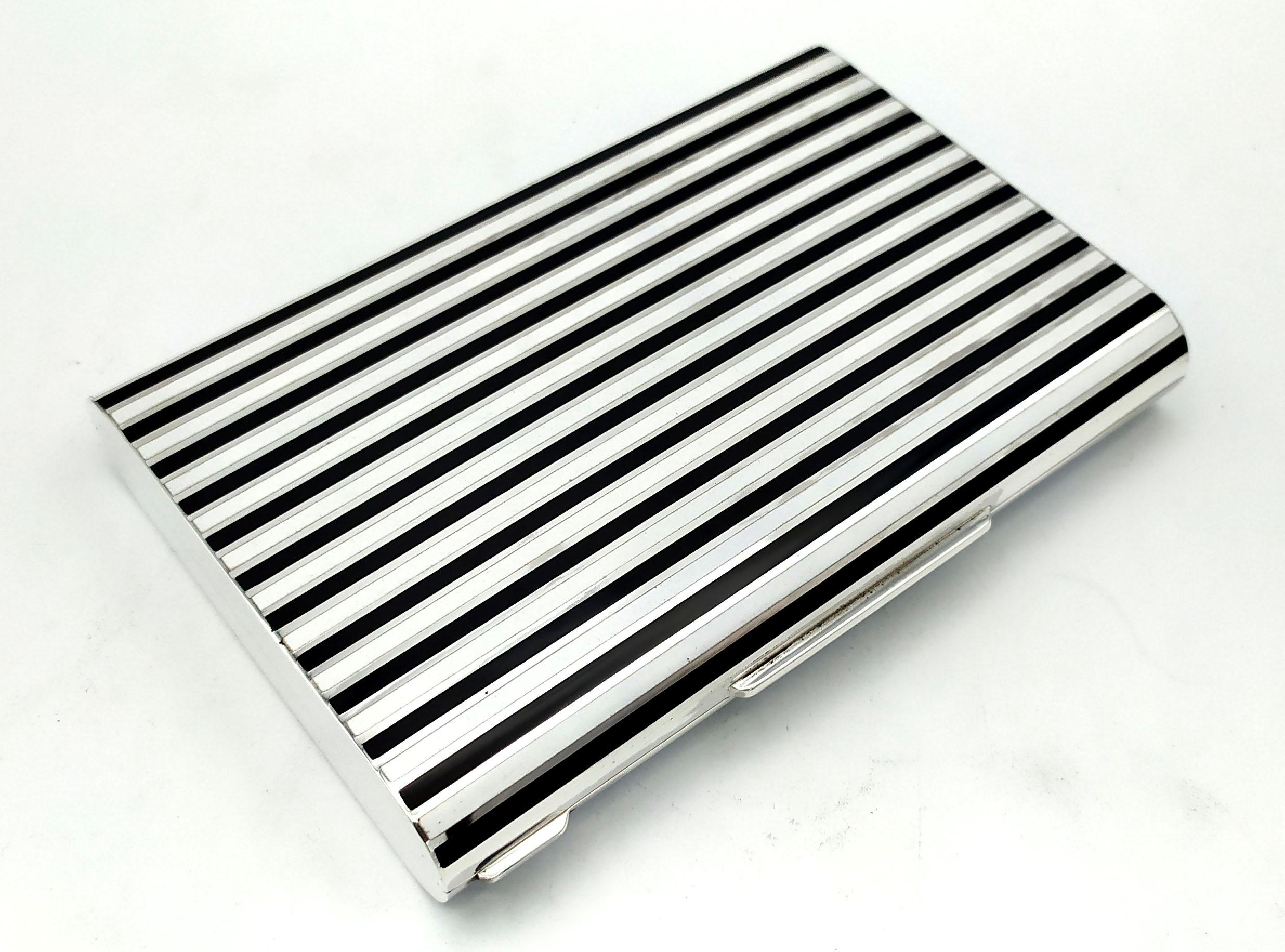 Italian Cigarette Case fired Enamel stripes in Art Deco style Sterling Silver Salimbeni For Sale