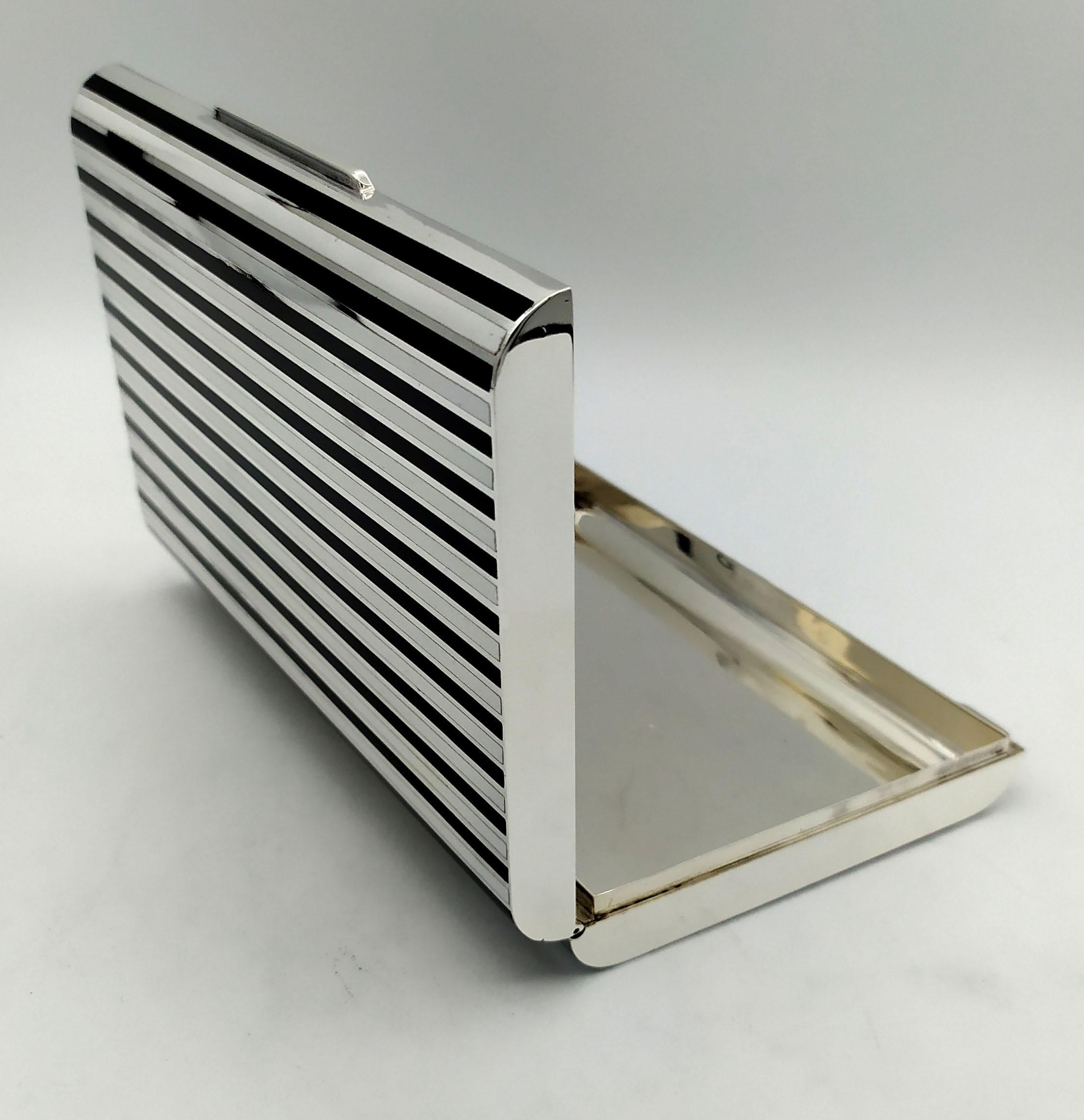 Mid-20th Century Cigarette Case fired Enamel stripes in Art Deco style Sterling Silver Salimbeni For Sale