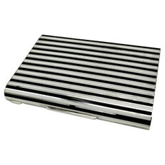 Vintage Cigarette Case fired Enamel stripes in Art Deco style Sterling Silver Salimbeni